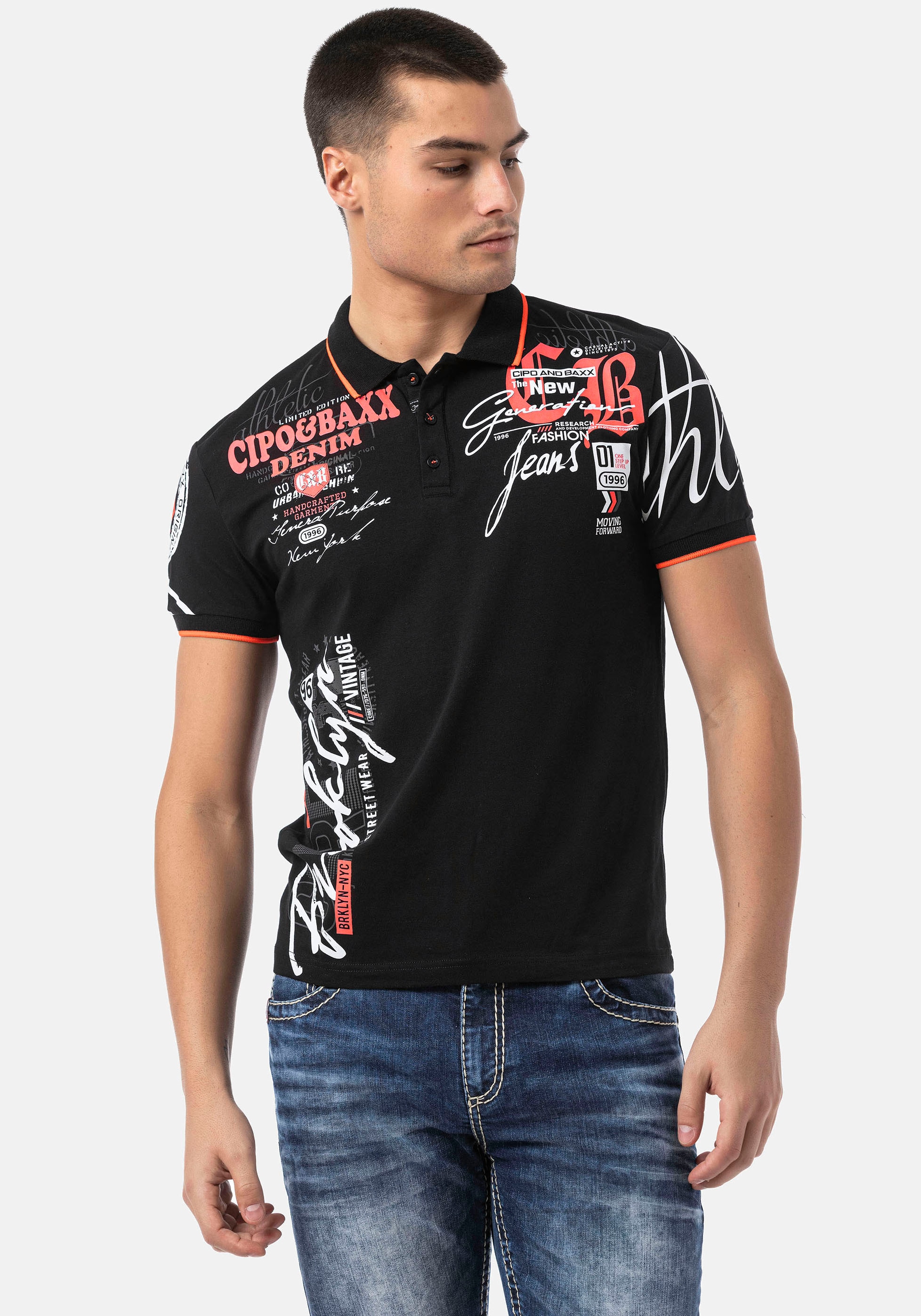 Cipo & Baxx Poloshirt, mit markantem Print