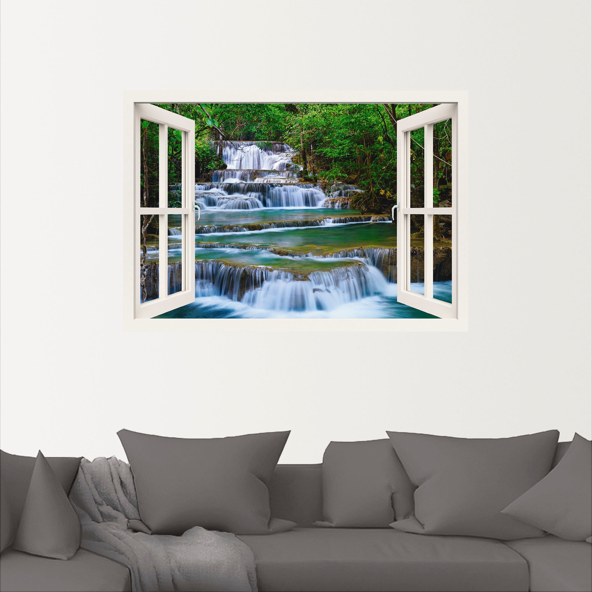 Artland Wandbild "Fensterblick Wasserfall in Kanchanaburi", Fensterblick, ( günstig online kaufen