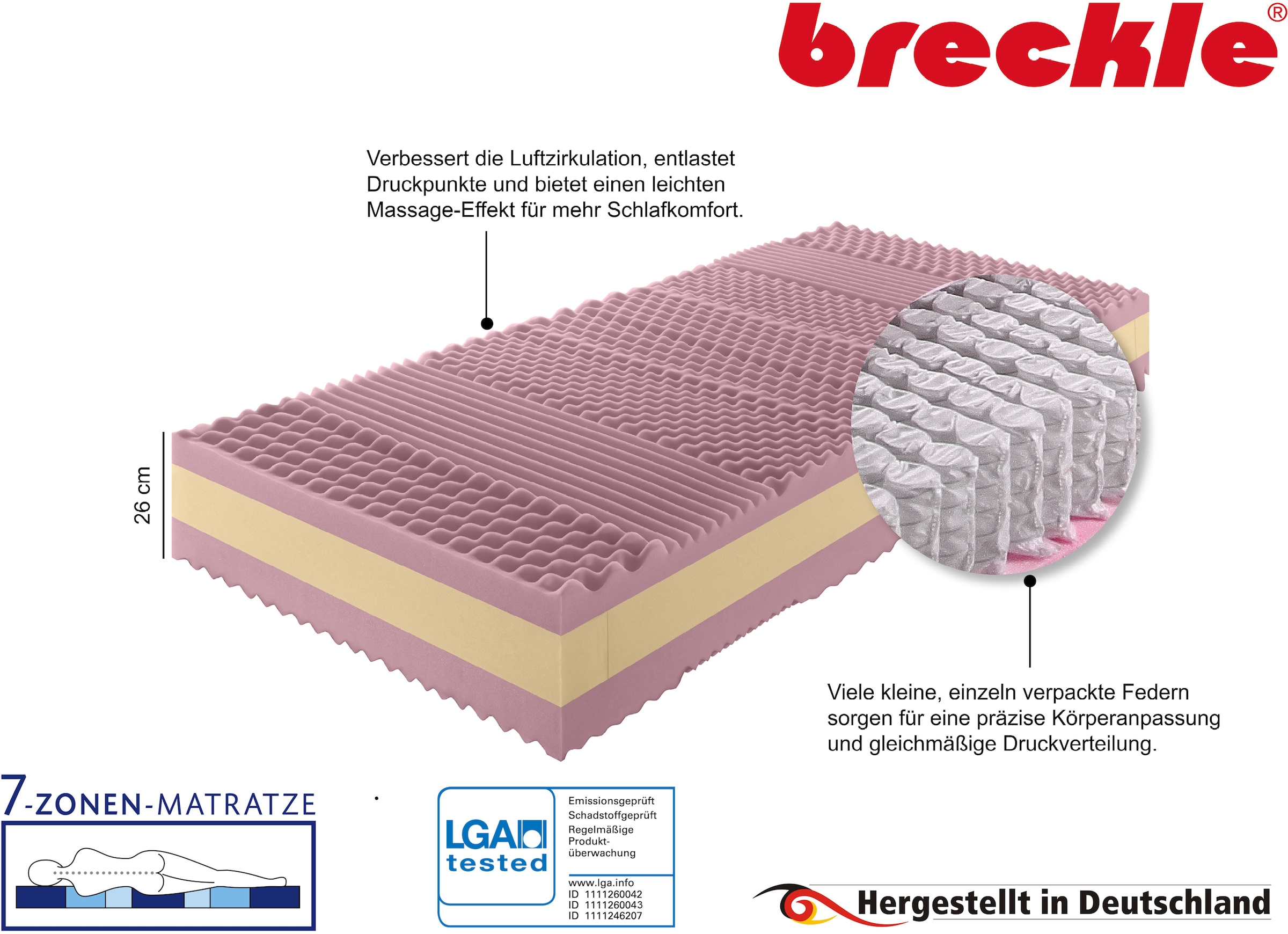 Breckle Taschenfederkernmatratze »Belvedere DeLux 1000, Matratze 90x200, 140x200 & mehr« 28 cm hoch 1.000 Federn 1-tlg., 1 Stk. tlg. Matratze in verschiedenen Größen, ergonomisch, atmungsaktiv