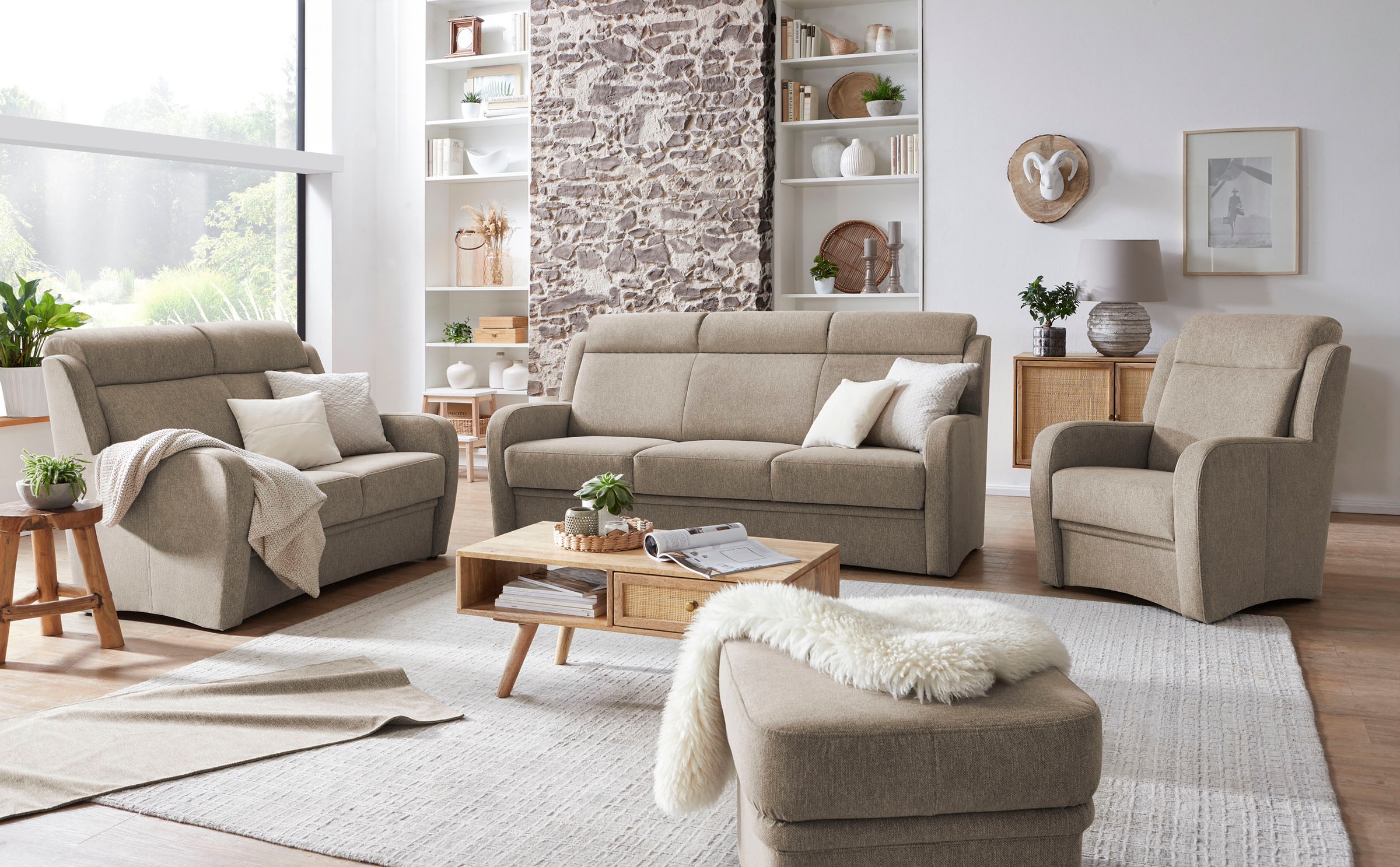 VILLA BECK Polstergarnitur "Varese", (3 tlg.), Kopfteilverstellung, Set aus günstig online kaufen