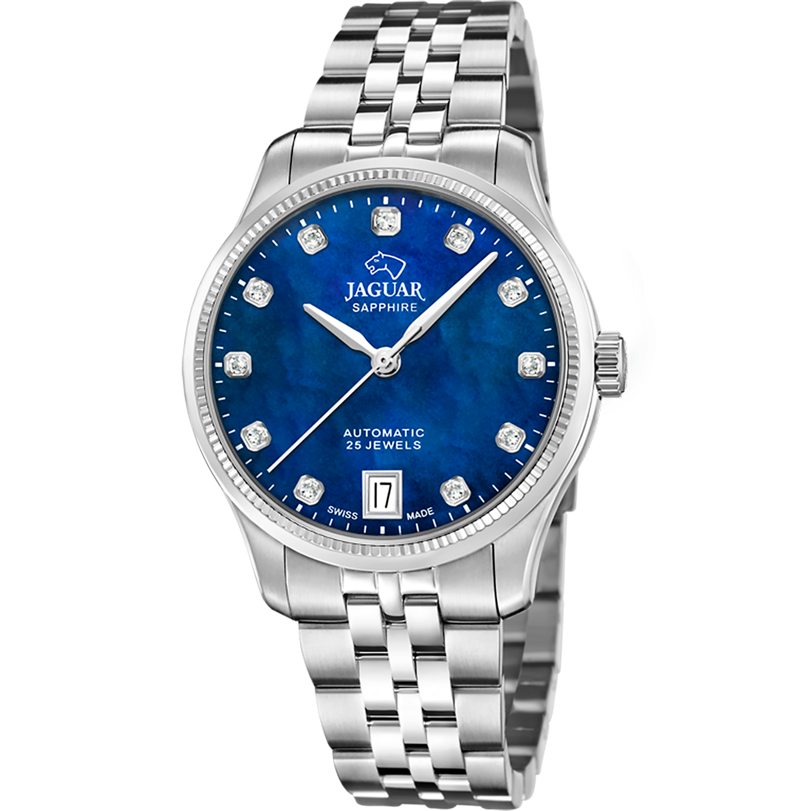 JAGUAR Damen Automatikuhr "Automatik", blau, Armbanduhren, Armbanduhr, Damenuhr, Swiss Made, Mechanische Uhr, Edelstahlarmband