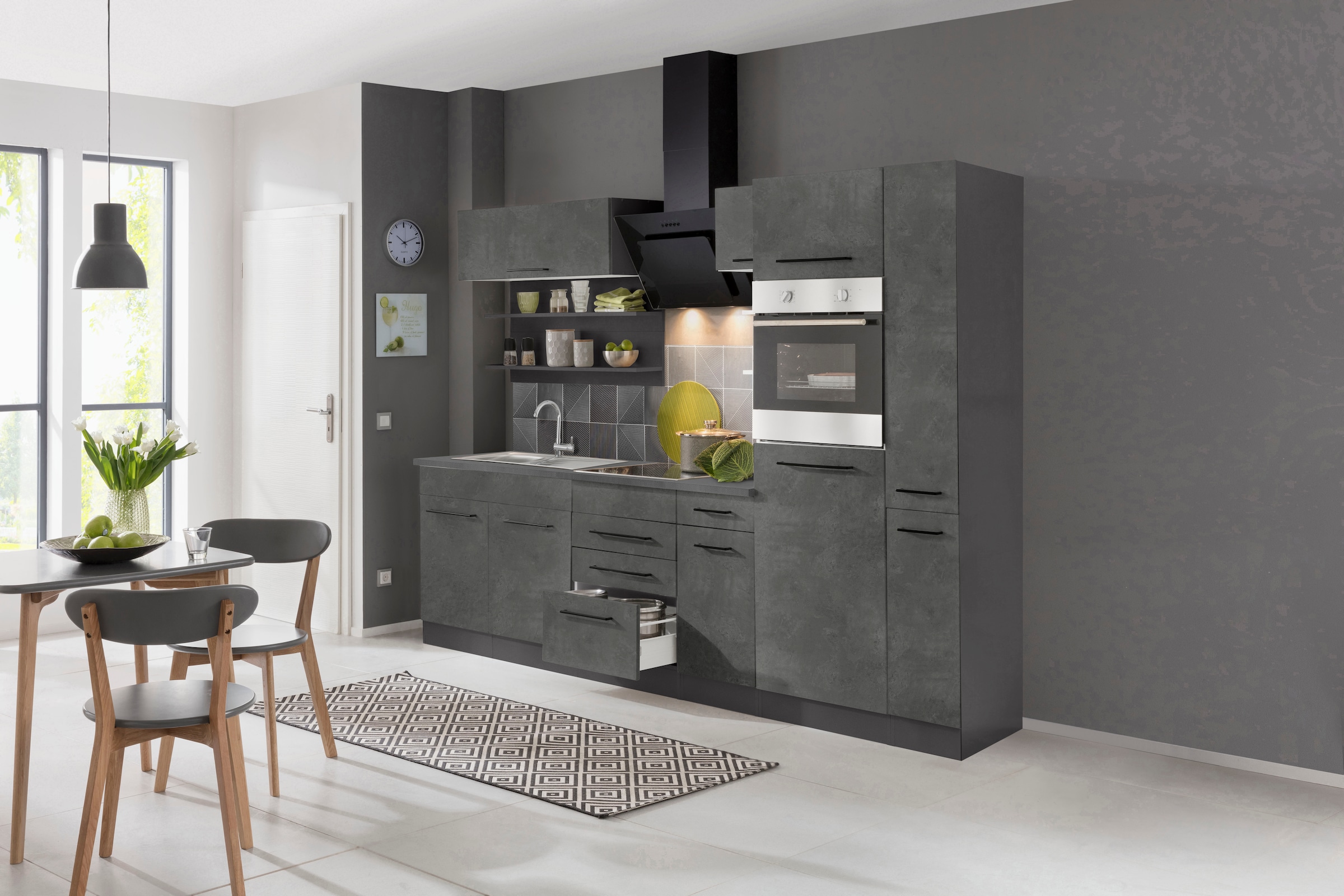 KOCHSTATION Küchenzeile »KS-Tulsa«, ohne E-Geräte, Breite 270 cm, schwarze Metallgriffe, MDF Fronten