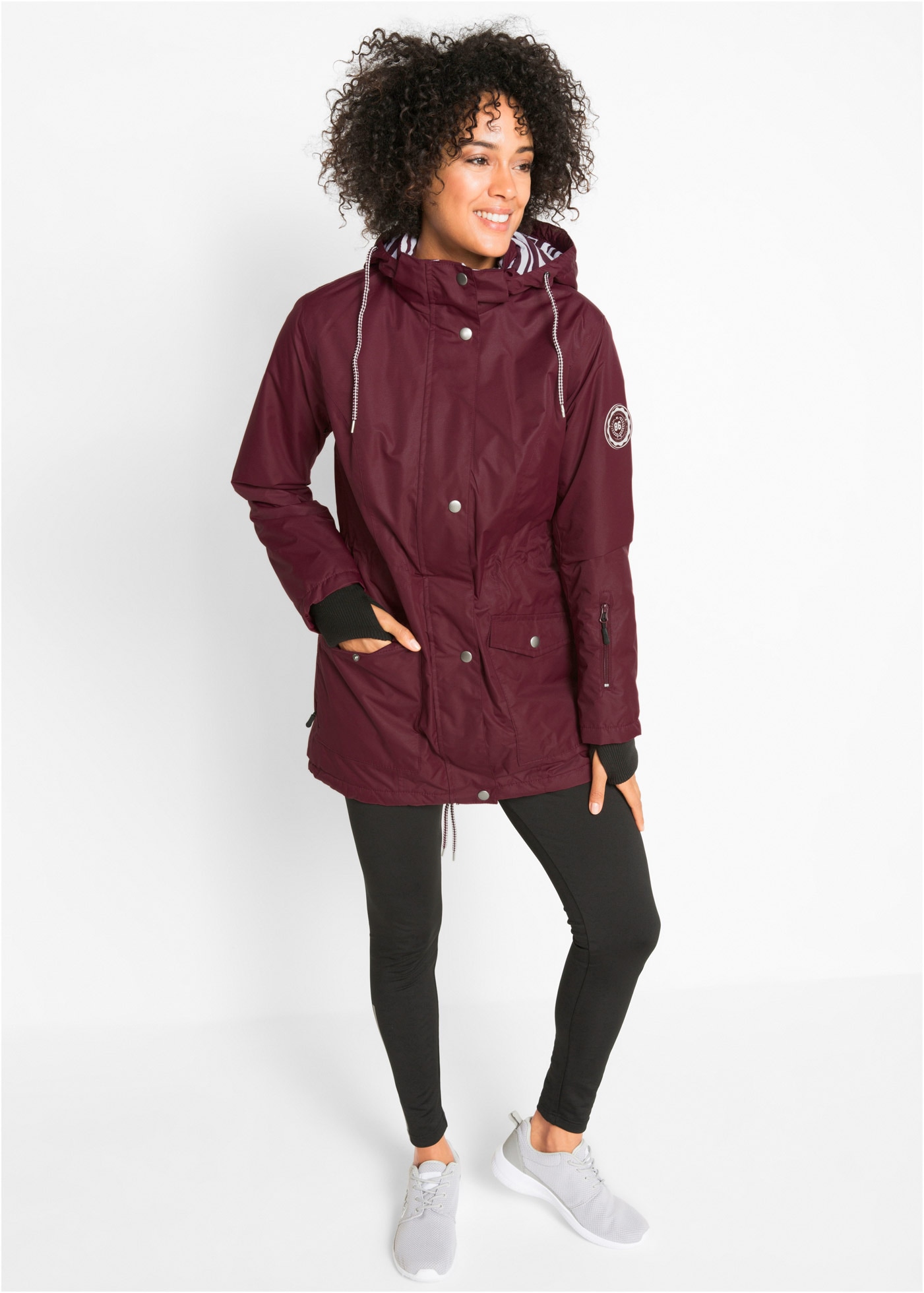 bonprix Funktionsjacke mit Kapuze Parka-Form, hinten länger, 2-Wege-Reißverschluß