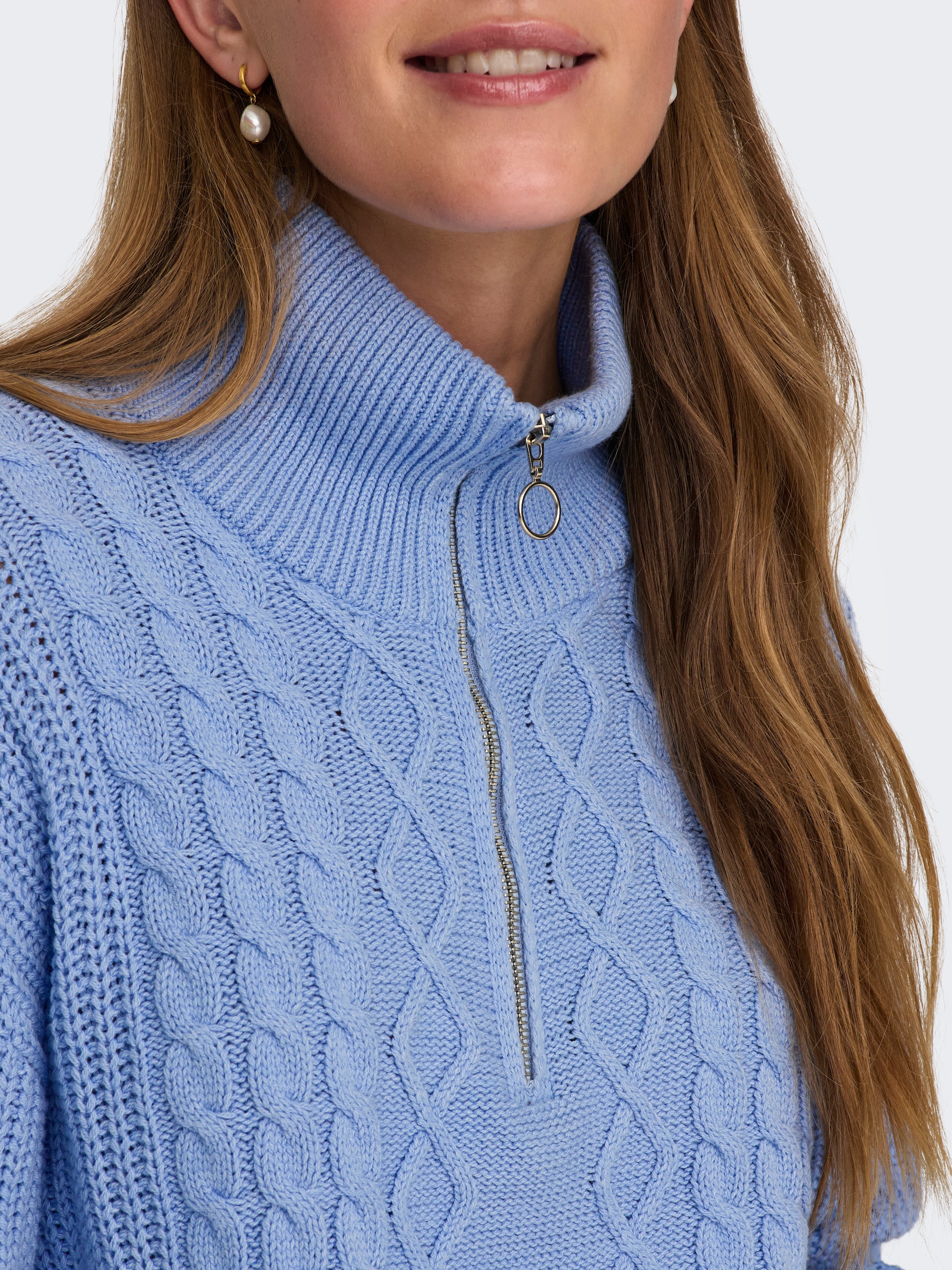 ONLY Stehkragenpullover »ONLDORITTA LS CABLE ZIP HIG NECK KNT«