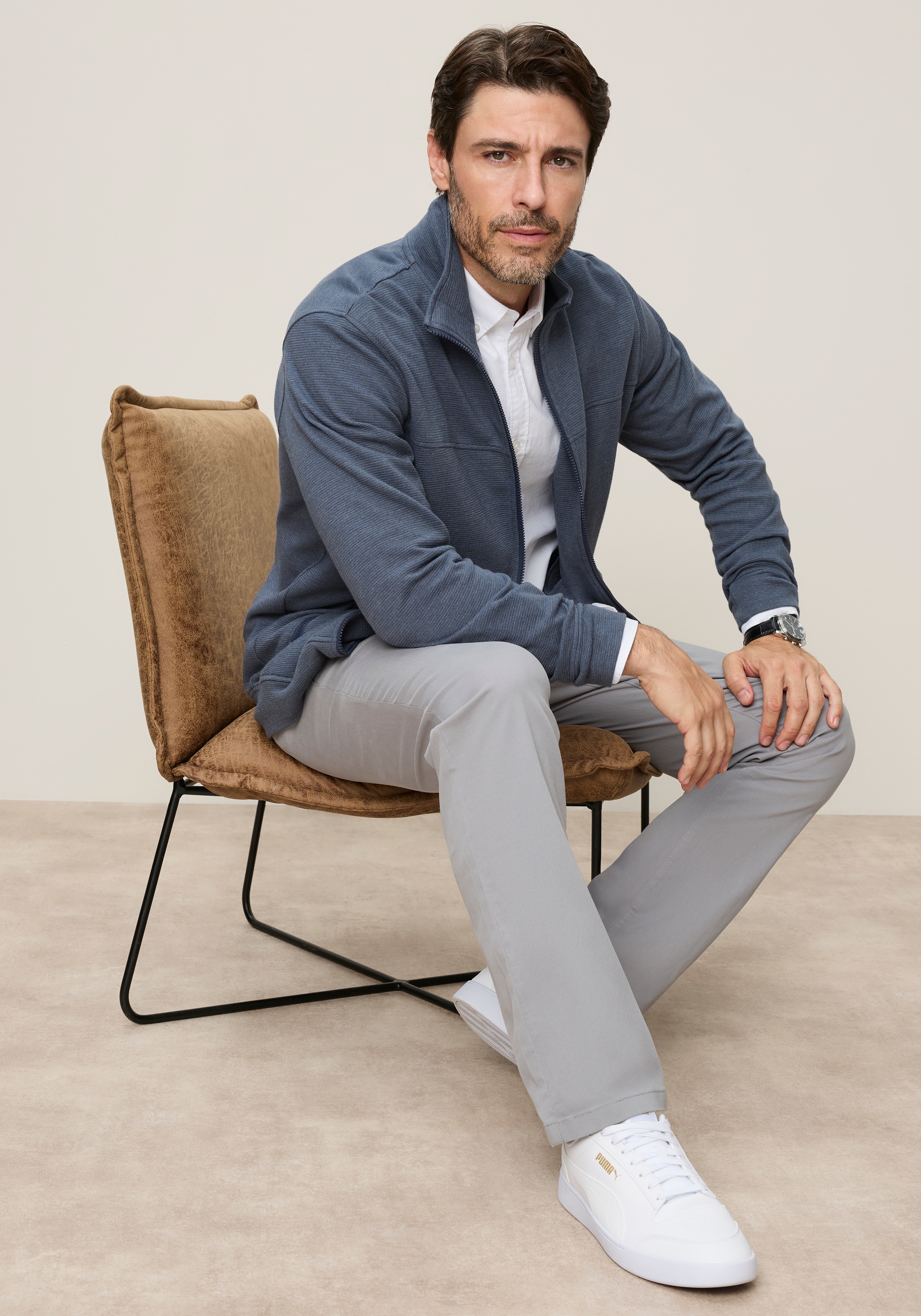 Mans World Sweatjacke mit hochschließendem Kragen, Langarm