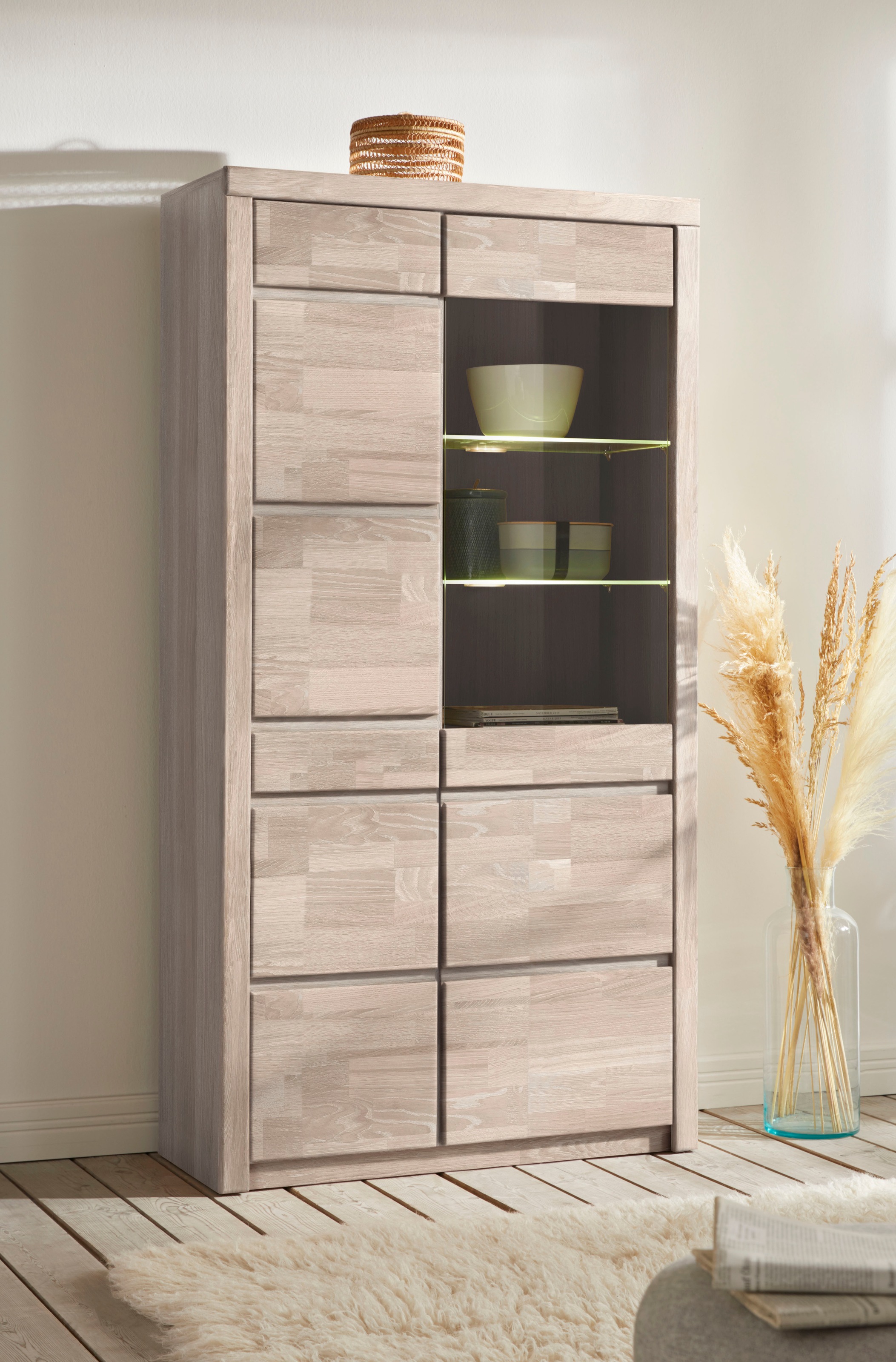 Thumbnail - OTTO home Vitrine "Silkeborg" teilmassiv, schöne grifflose Optik