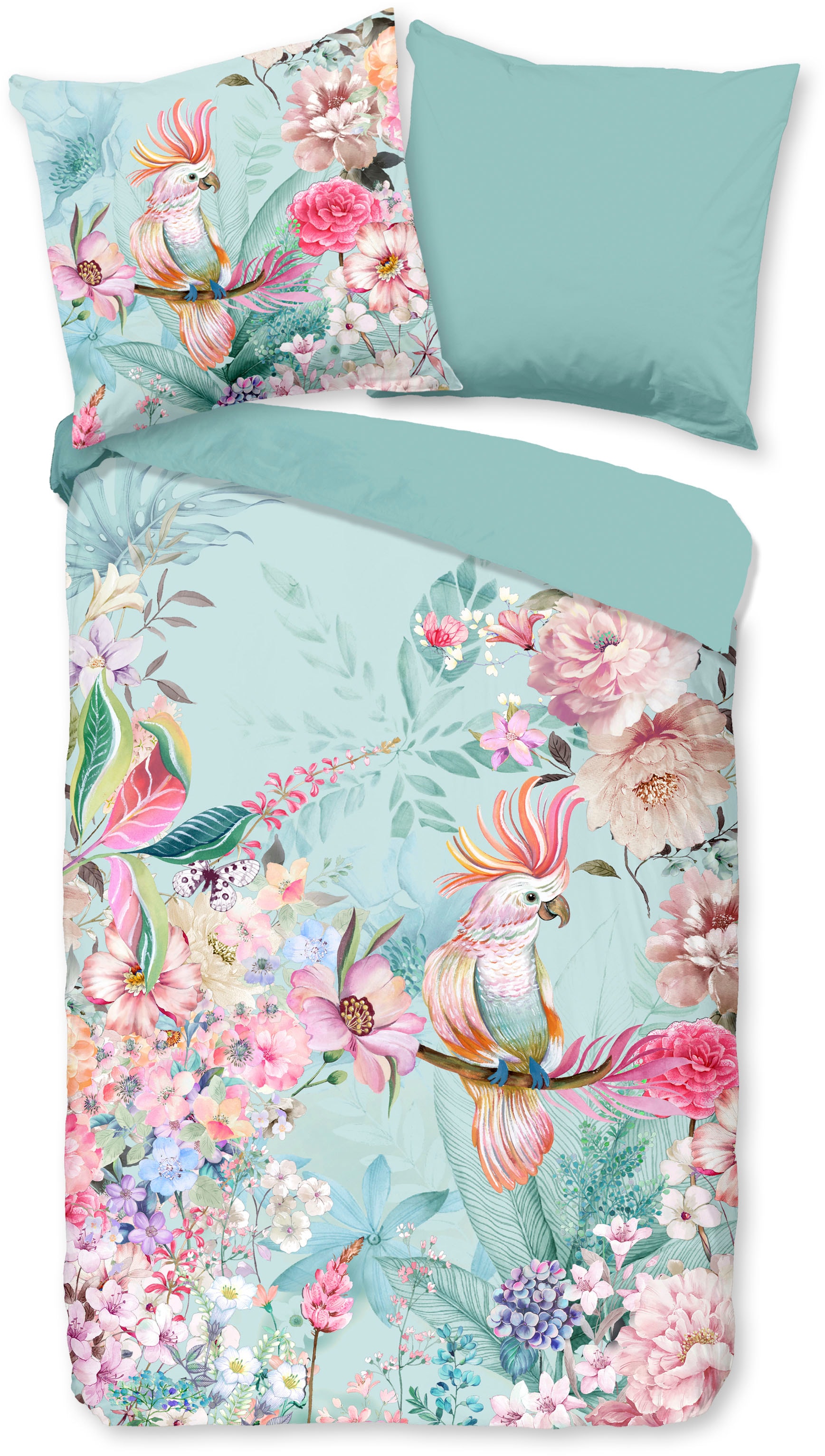 good morning Wendebettwäsche »Emmaa«, 100% Baumwolle, 155x220, Reißverschluss, Wendeoptik, Blumen, Türkis