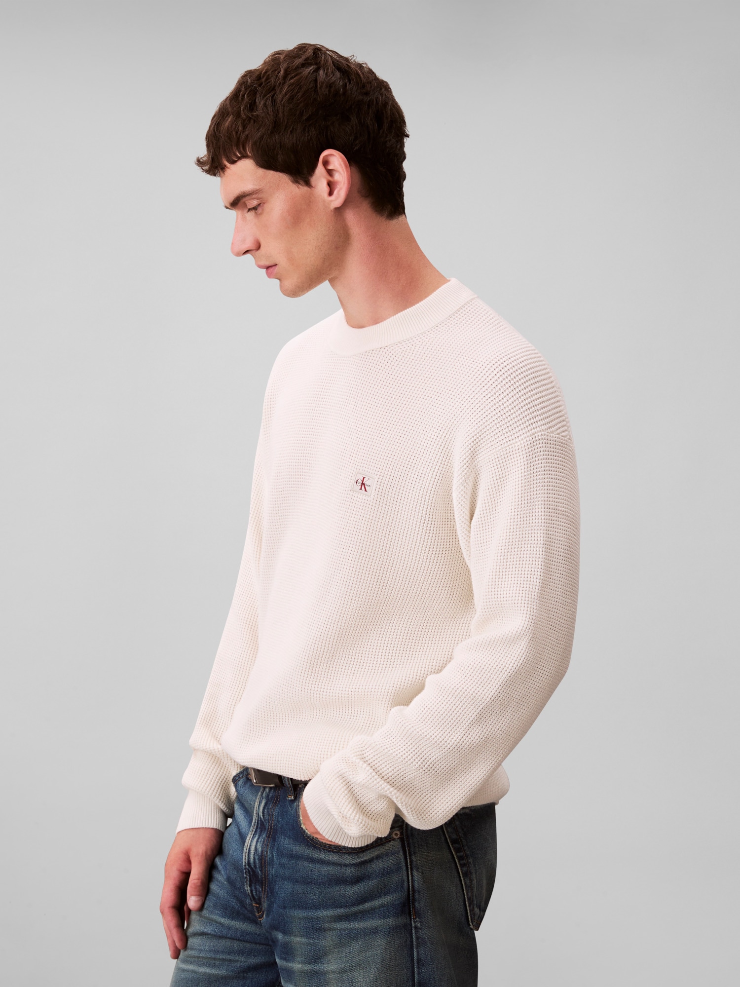 Calvin Klein Jeans Rundhalspullover »LS EZ COTTON WAFFLE CRWNK SWTR 9«, Rundhalsausschnitt, regular fit