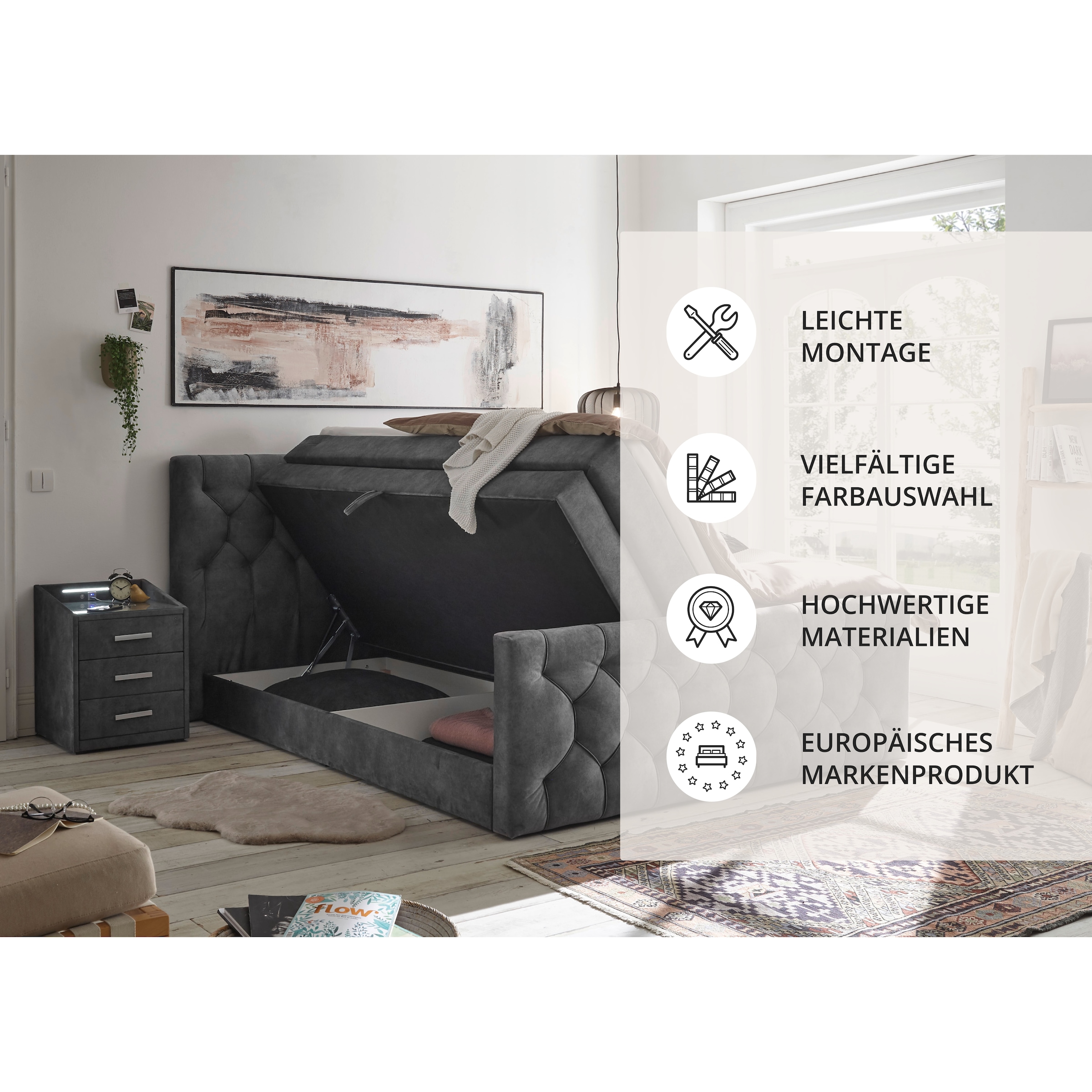 ED EXCITING DESIGN Boxspringbett »"Cashfield", OTTOs Choice! Topseller inkl. zwei Bettkästen & Topper« erhältlich in den Größen 160x200cm und 180x200cm