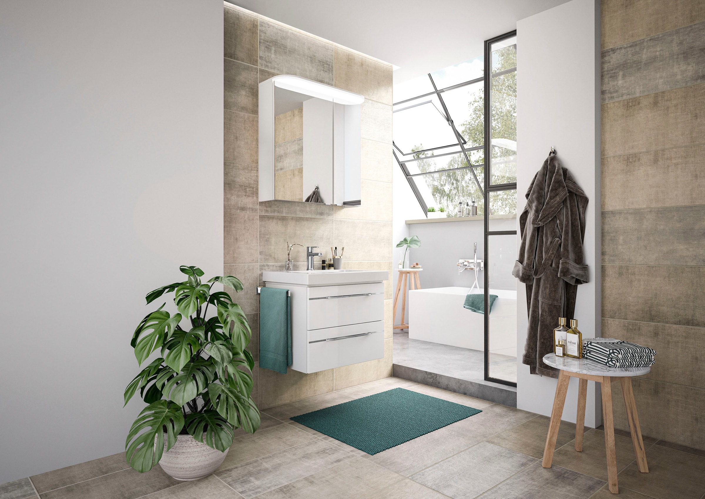 Saphir Waschtisch »Serie Balto Mineralmarmor-Waschtisch mit Unterschrank, 64,4 cm breit«, Waschplatz mit 2 Schubladen, Badschrank in verschiedenen Ausführungen