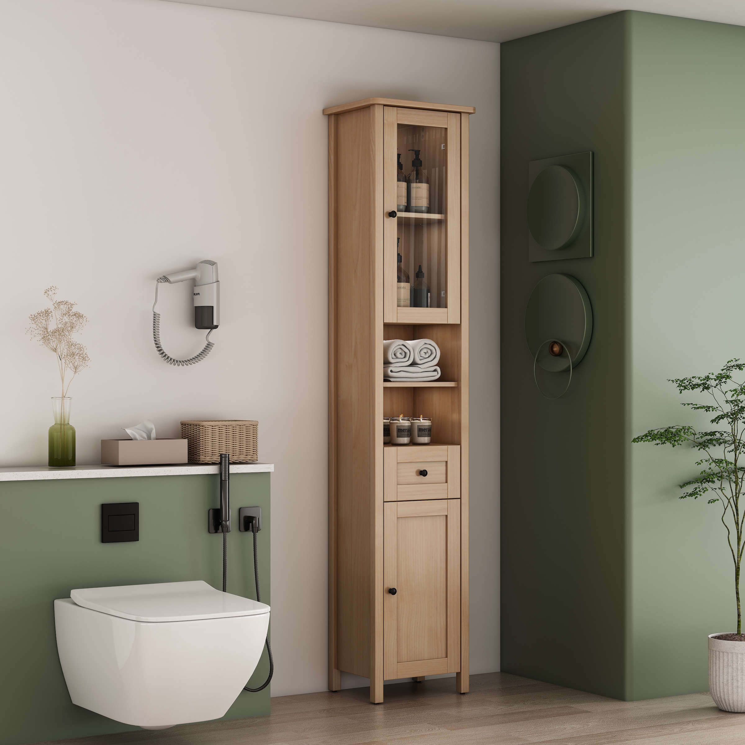 welltime Hochschrank "STOCKHOLM" Badschrank Breite 40cm mit Glastür günstig online kaufen