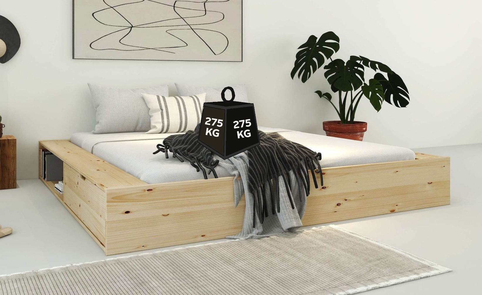 Home affaire Stauraumbett »Erno, Massivholzbett, Futonbett, 275KG belastbar«, (Breite/ Belastbarkeit: 120cm/275 KG, 180cm/275 KG), mit Lattenrost, Massivholz, FSC® zertifiziert, viel Stauraum + Ablagen