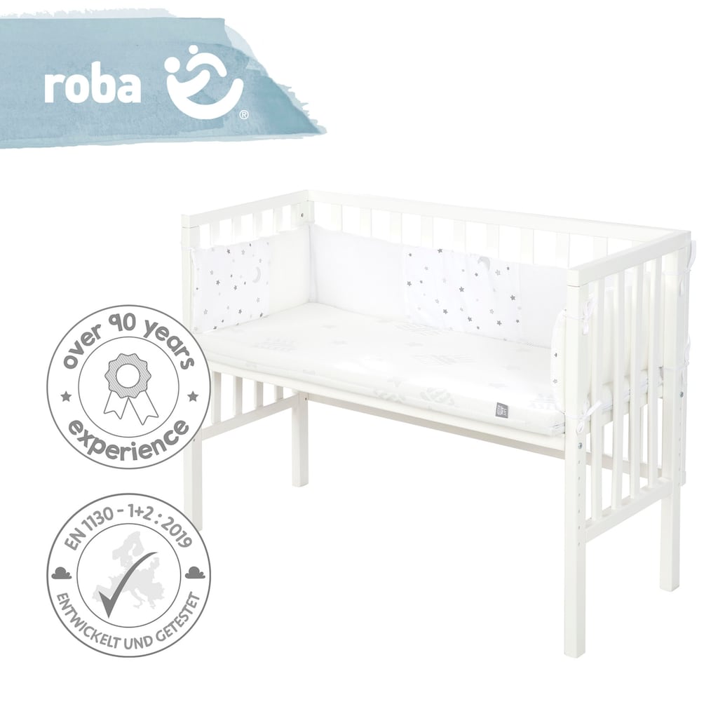 roba® Beistellbett »Safe Asleep® 2in1, weiß, Sternenzauber grau«, mit Matratze, Nestchen und Sicherheitsbarriere