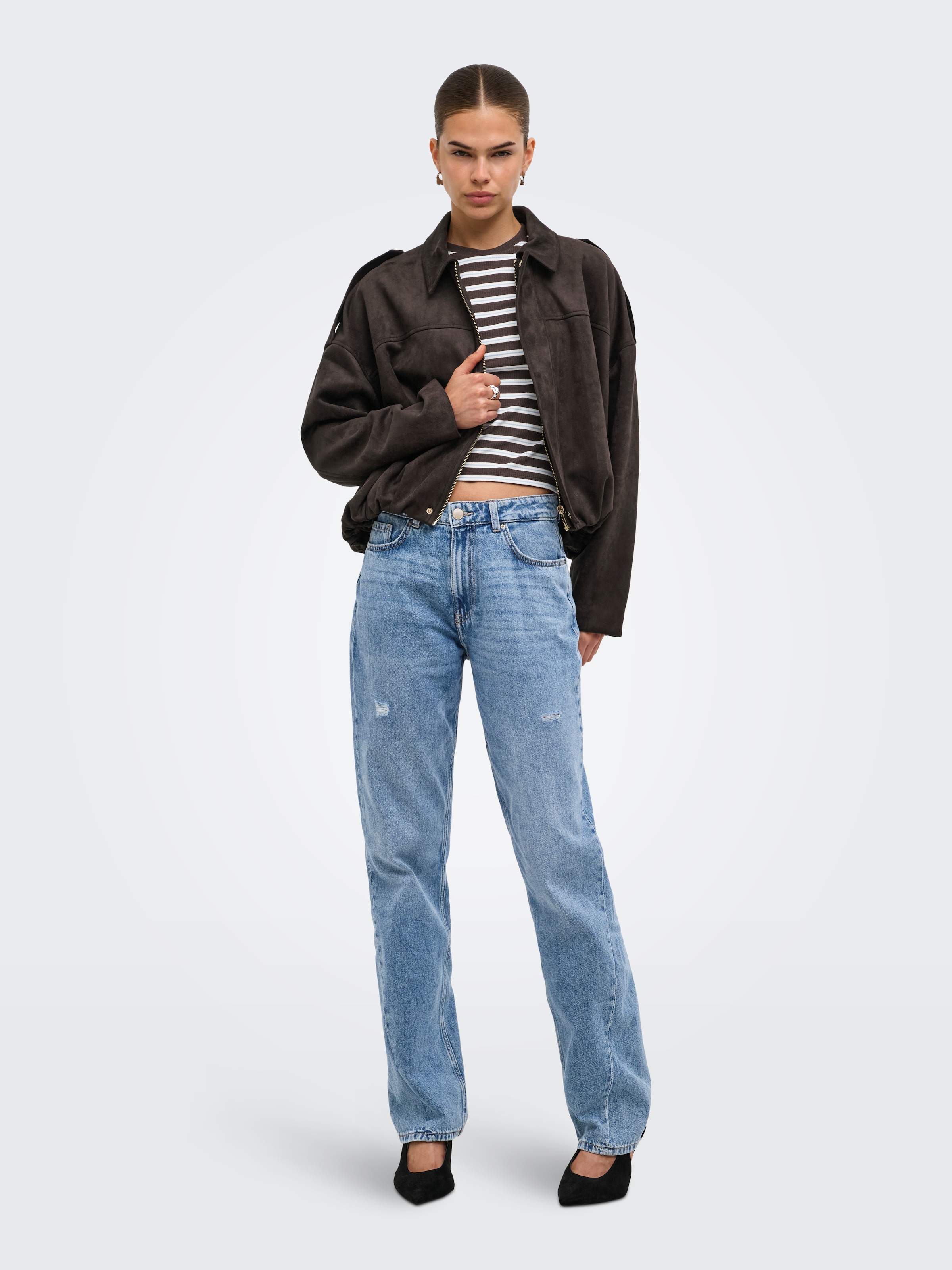 ONLY Blouson »ONLMOON-STINA FAUX SUEDE BOMBER PNT NOOS« Materialmix, Wildlederimitat