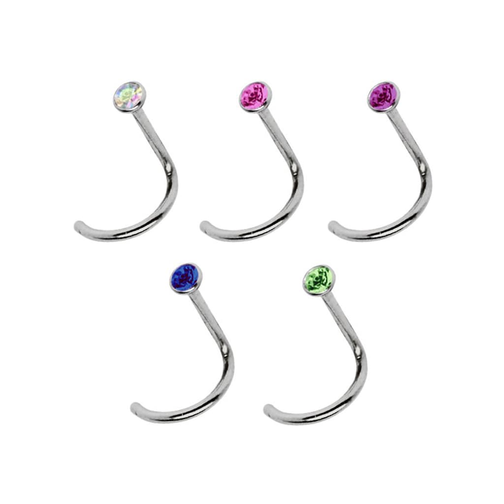 Adelia´s Nasenpiercing »Piercing  Piercing Nasenpiercing«, Titan Nasen Piercing Set 5 bunte Nasenstecker mit Spirale - Stab 0,8mm