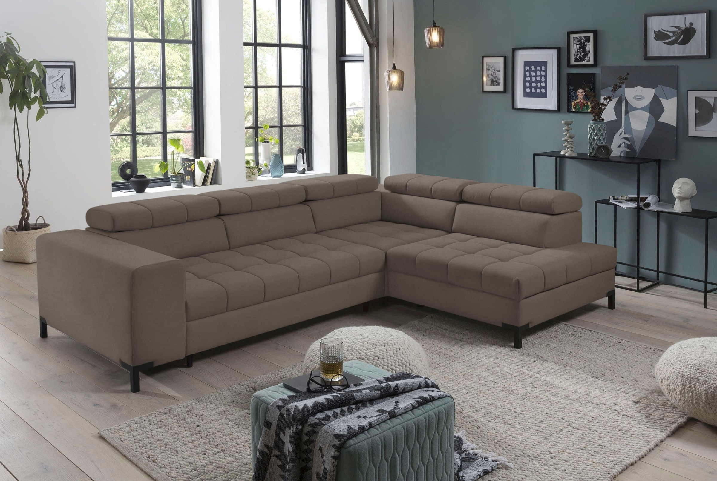 exxpo - sofa fashion Ecksofa »Bocco, hochwertige Verarbeitung, toller Sitzkomfort, bequem, L-Form«, wahlweise mit Bettfunktion u. Bettkasten, inkl. Kopfteilverstellung