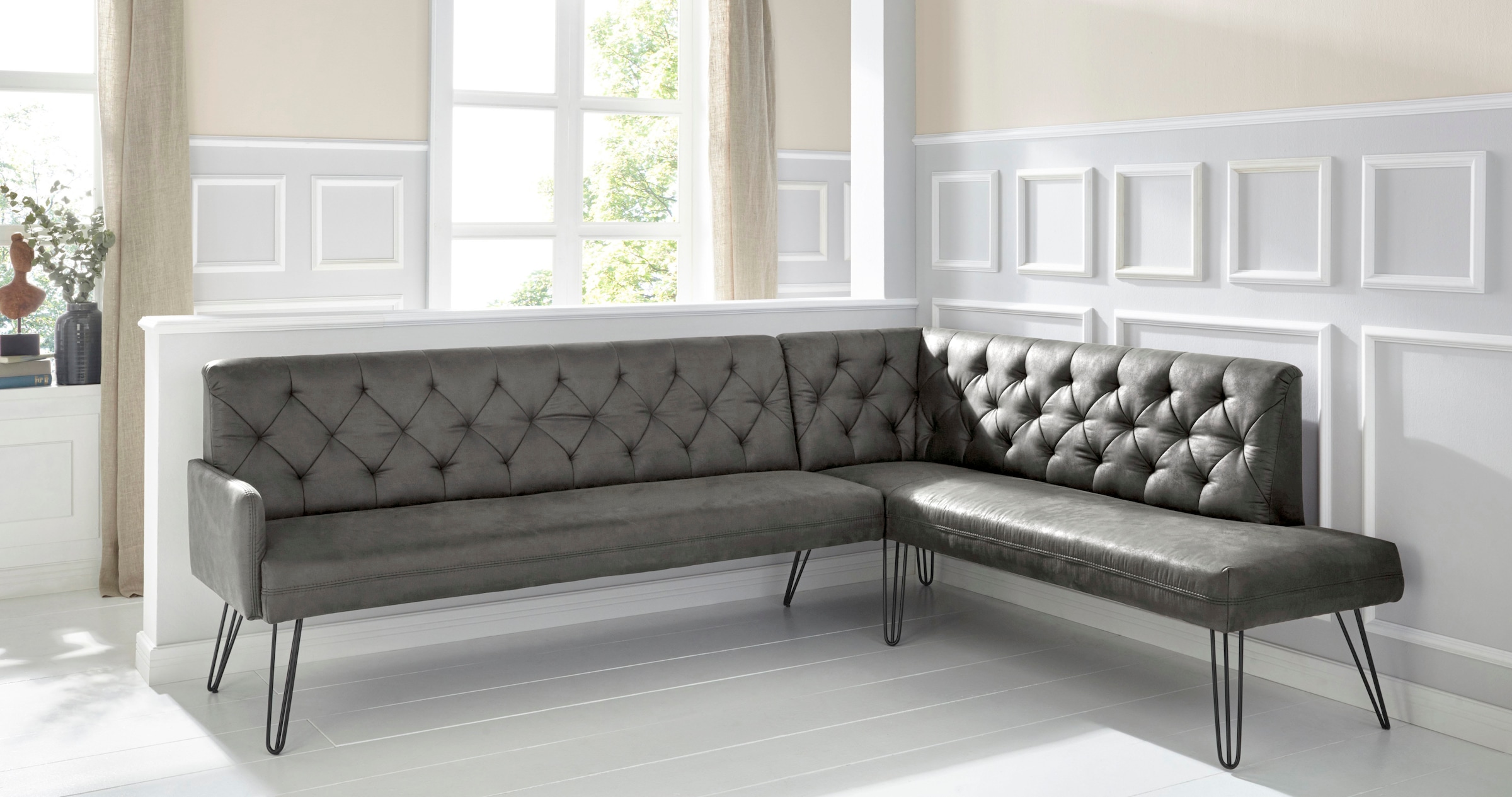 exxpo - sofa fashion Eckbank »Doppio, Chesterfield Optik, komfortabel und bequem, hohe Designfüße«, Frei im...