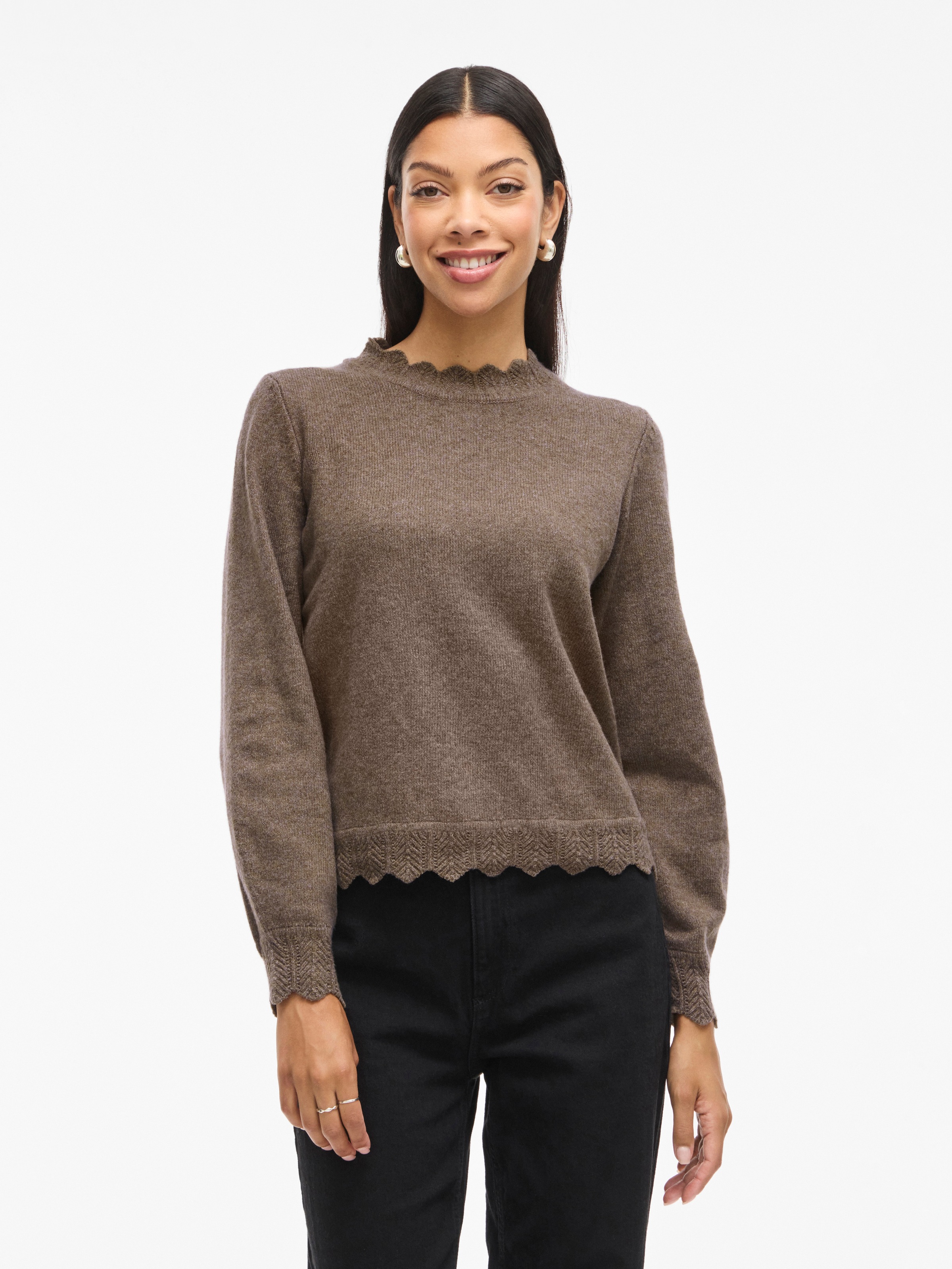 Vila Strickpullover "VINIKOLINA O-NECK L/S KNIT TOP - NOOS" Materialmix, re günstig online kaufen