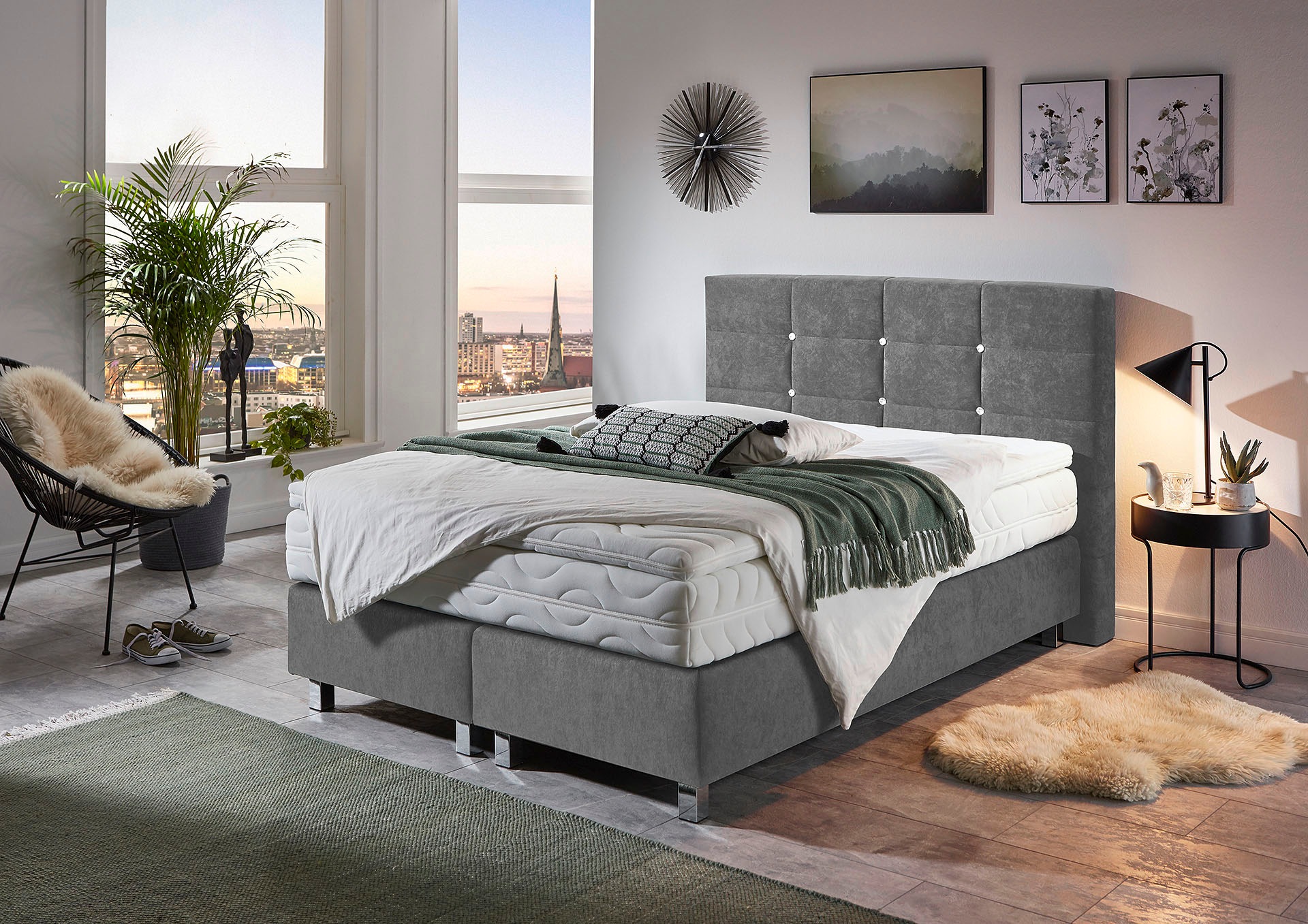 Westfalia Schlafkomfort Boxspringbett, mit Knöpfen in Kristalloptik, wahlweise mit Topper