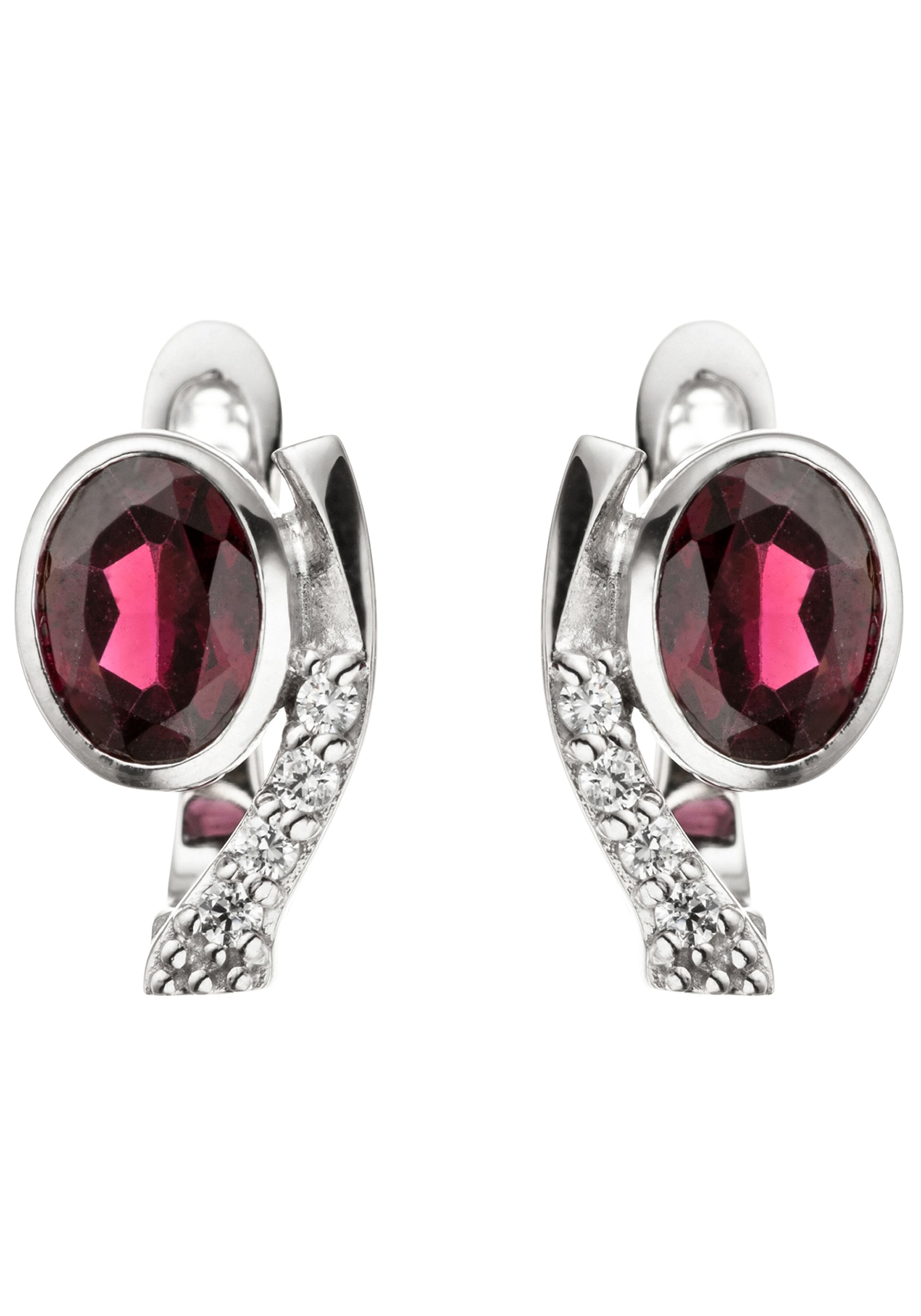 JOBO Paar Creolen 925 Silber mit Granat und 8 Zirkonia