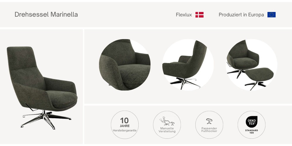 FLEXLUX Drehsessel "Marinella, Relaxsessel, TV-Loungesessel, Polstersessel, günstig online kaufen