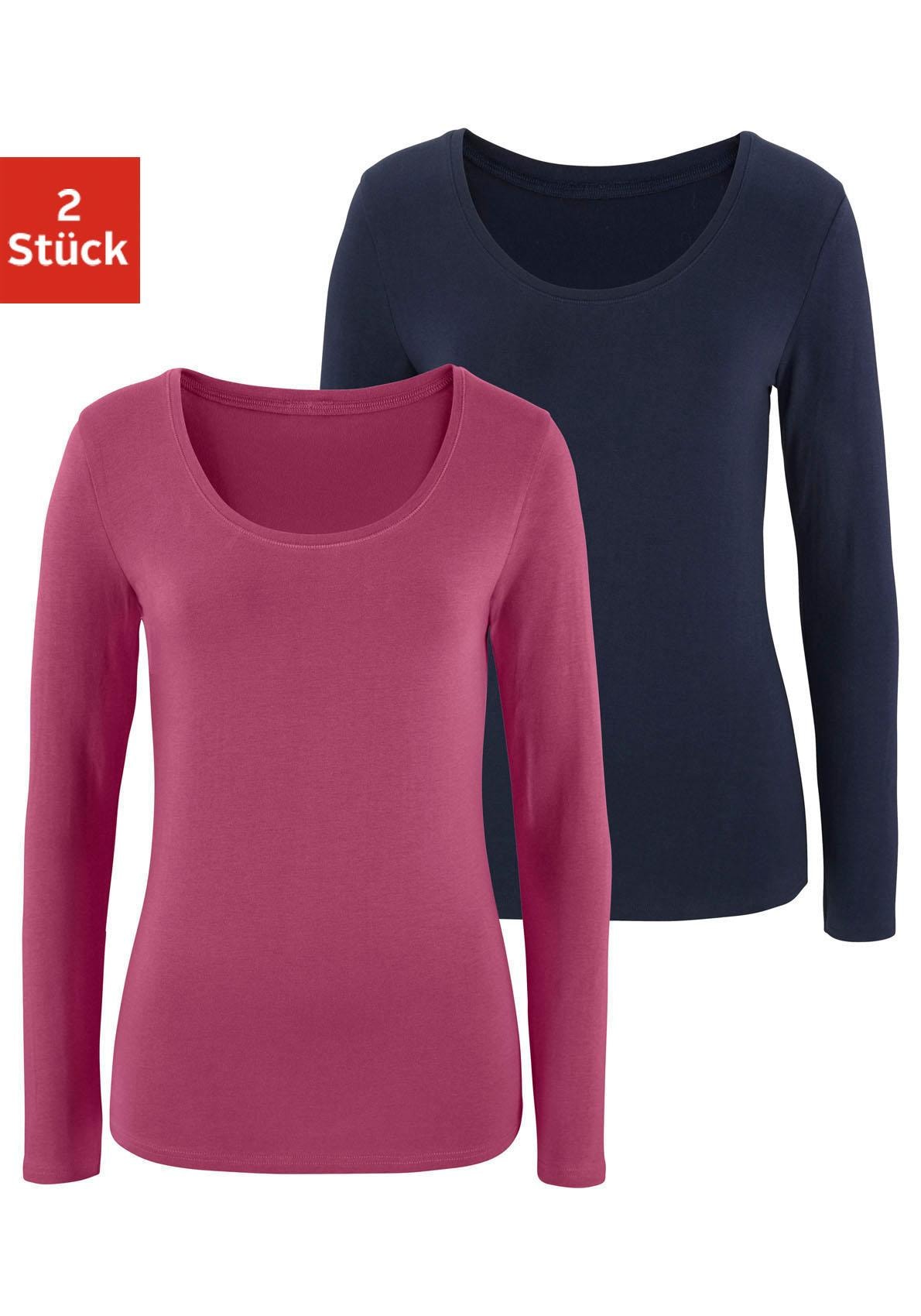 Vivance Langarmshirt "aus elastischer Baumwoll-Qualität" 2er-Pack, aus elastischer Baumwoll-Qualität, besonders weich
