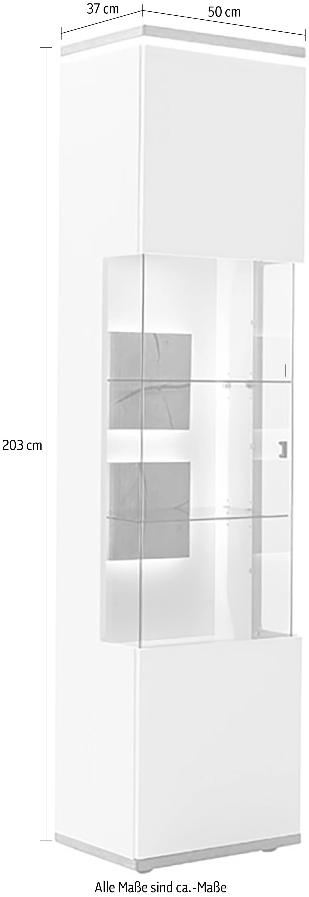 MCA furniture Vitrine »Matadi Vitrine« 1 Stk. tlg. Vitrine,Glasschrank,Weiß,Holzabsetzung,1 Tür,gedämpft, B: 50cm