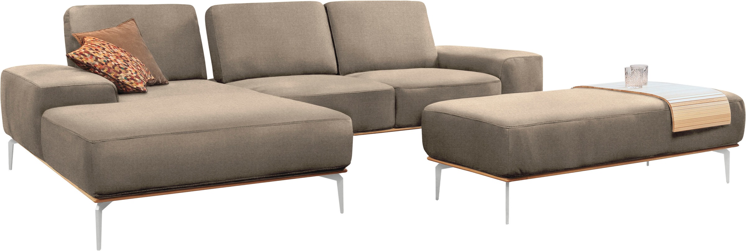 W.SCHILLIG Ecksofa »run, Designsofa, bequem, L-Form«, mit elegantem Holzsockel, Füße in Chrom glänzend, Breite 299 cm