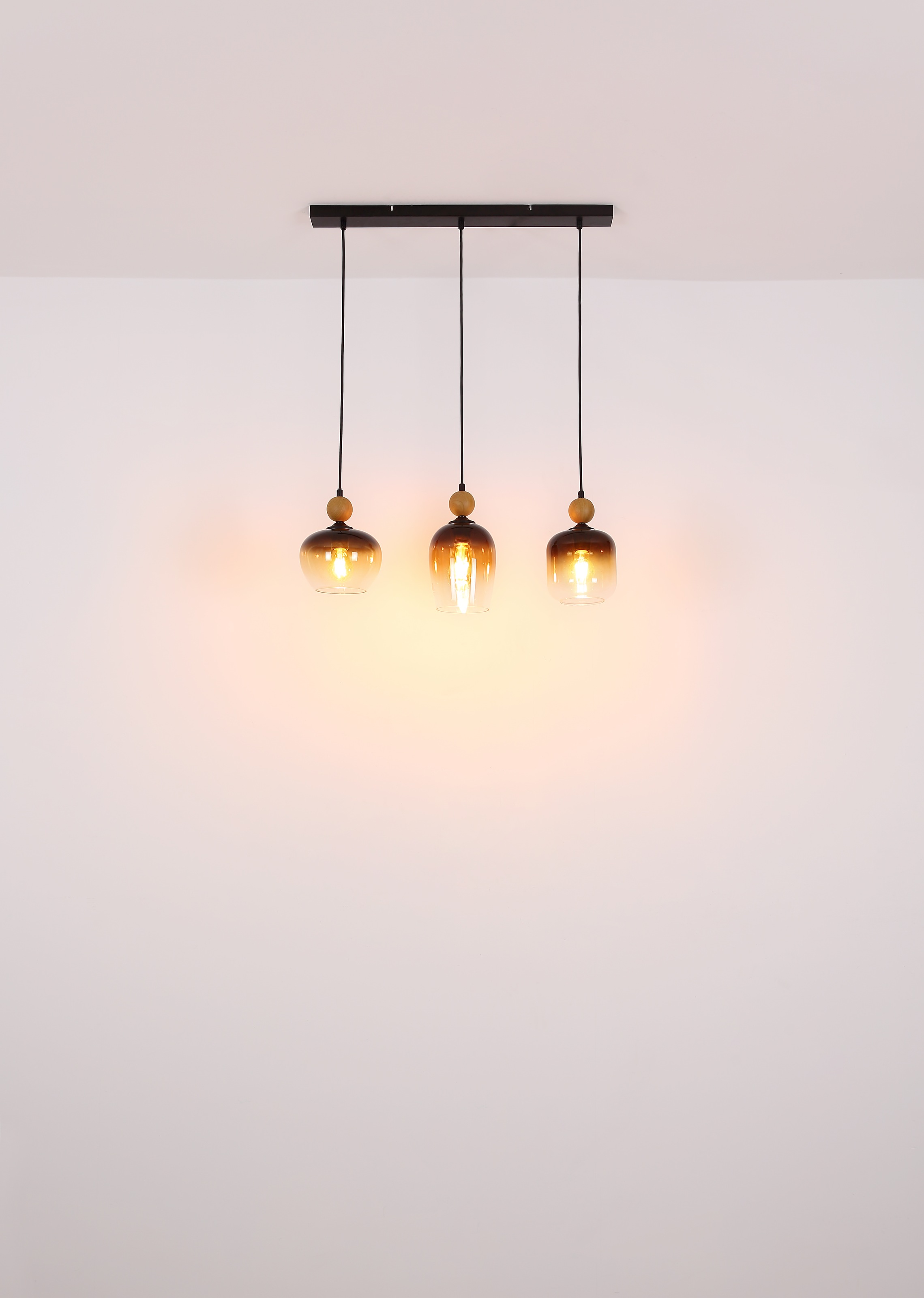 GLOBO LIGHTING Hängeleuchte »COMMY« E27 1 Stk. Hängelampe schwarz holzoptik Glas rauchfarben amber klar verlaufend