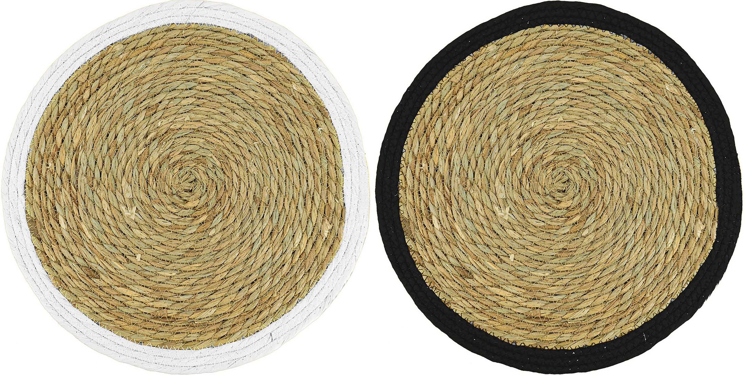 NOOR LIVING Platzset »Platzmatte Ø 38 cm«, (Set, 2 St.), aus Pflanzenfaser mit farbiger Umrandung