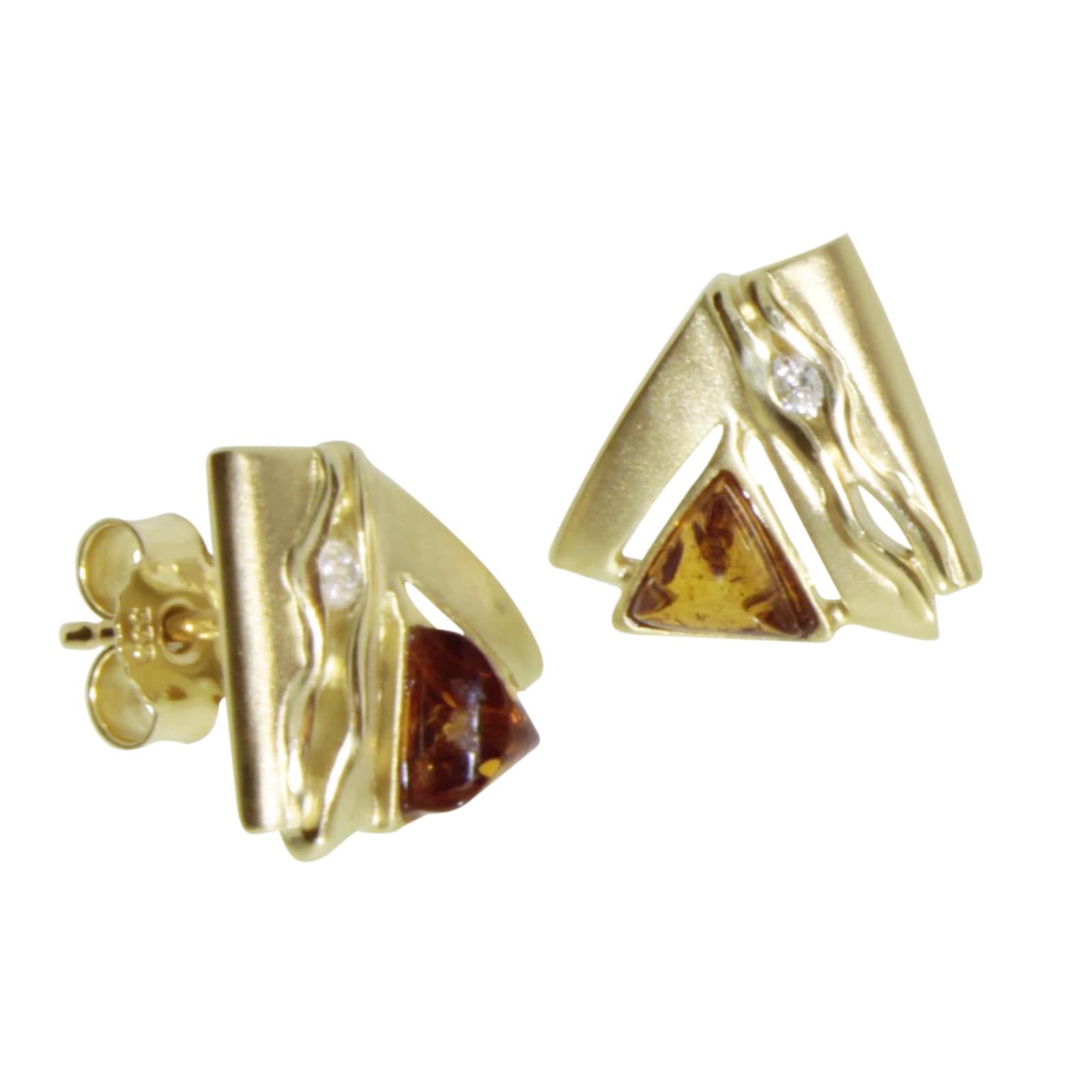 Paar Ohrstecker OSTSEE-SCHMUCK "- Benita - Gold 333/000 - Bernstein/Zirk." Gr. 12, gold (gold 333, goldfarben, gelb), Ohrringe, Damen, Gelbgold 333