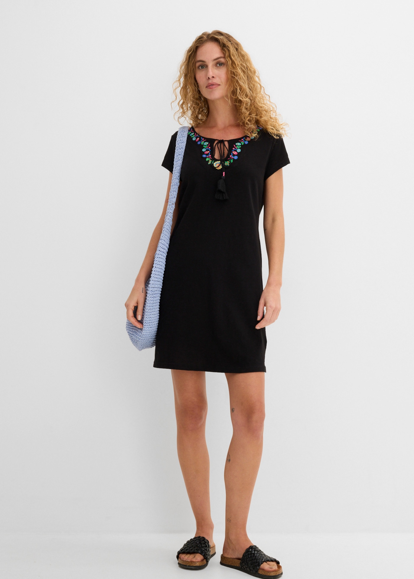bonprix Jerseykleid für den Alltag, aus Baumwolle, schmale Passform, knielang