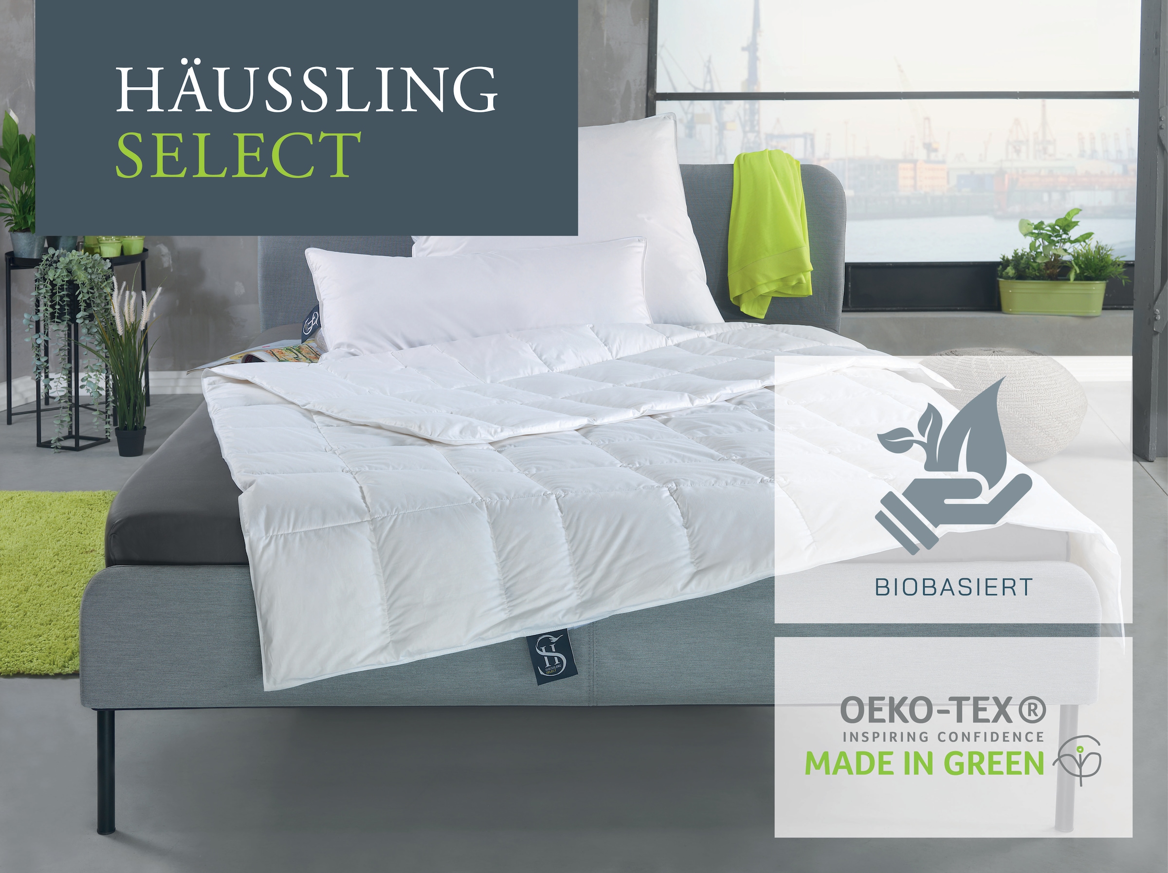 Haeussling Daunenkissen »Häussling Select-Made in Green«, Füllung: weiße neue Gänsedaunen- und federn, Bezug: 100% Baumwolle, (1 St.), nachhaltiges, hochwertiges Daunenprodukt