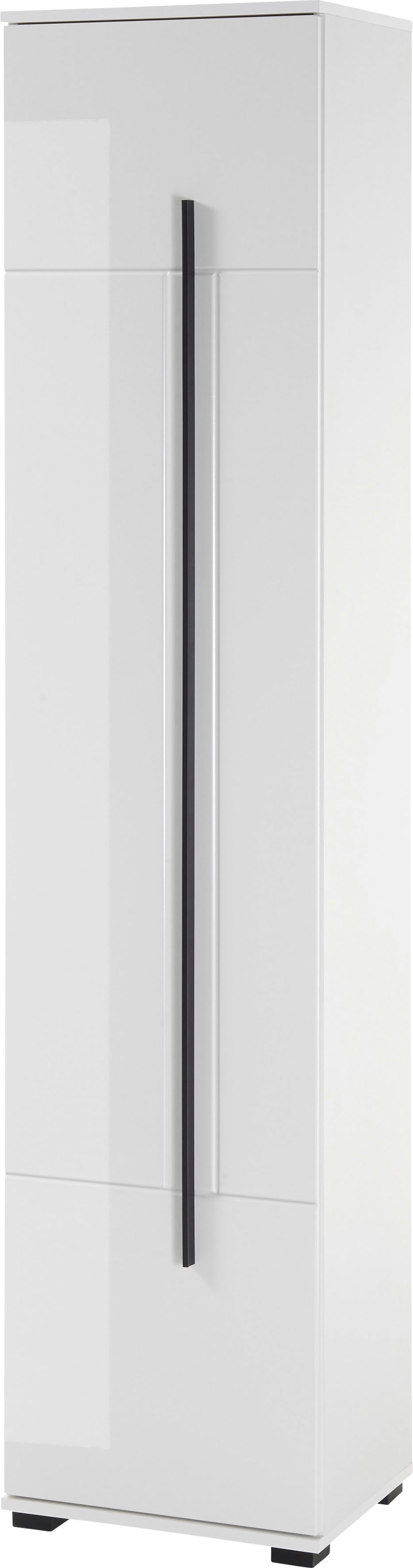 Home affaire Hochschrank "Cantara, Badschrank in Hochglanz Weiß, Hochschrank im modernen Design" mit schwarzen Griffen, ausreichend Stauraum
