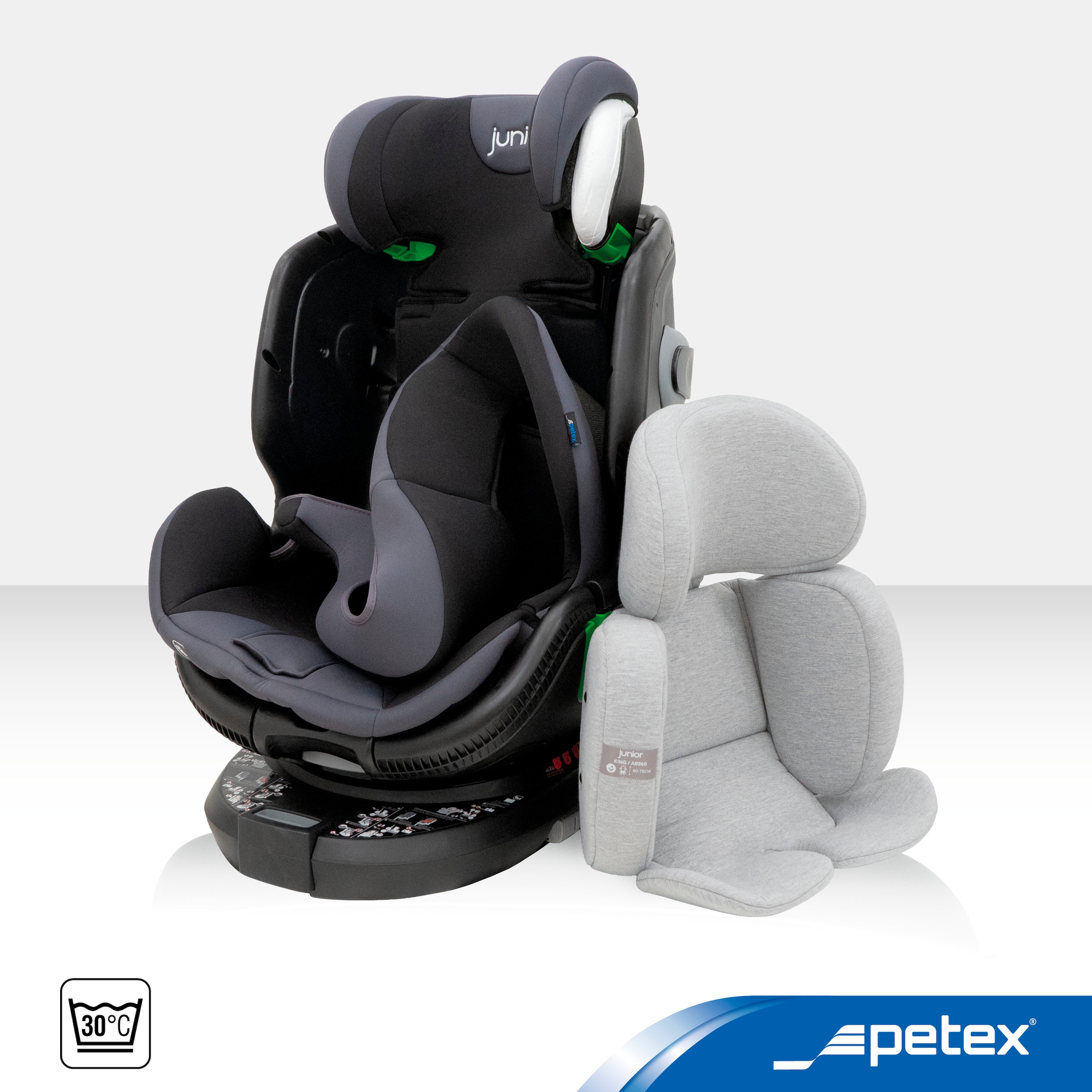 Petex Autokindersitz »King, mit Isofix, grau«, ISOFIX-Befestigung & Stützfuß oder mit 3-Punkt-Gurt des Fahrzeugs