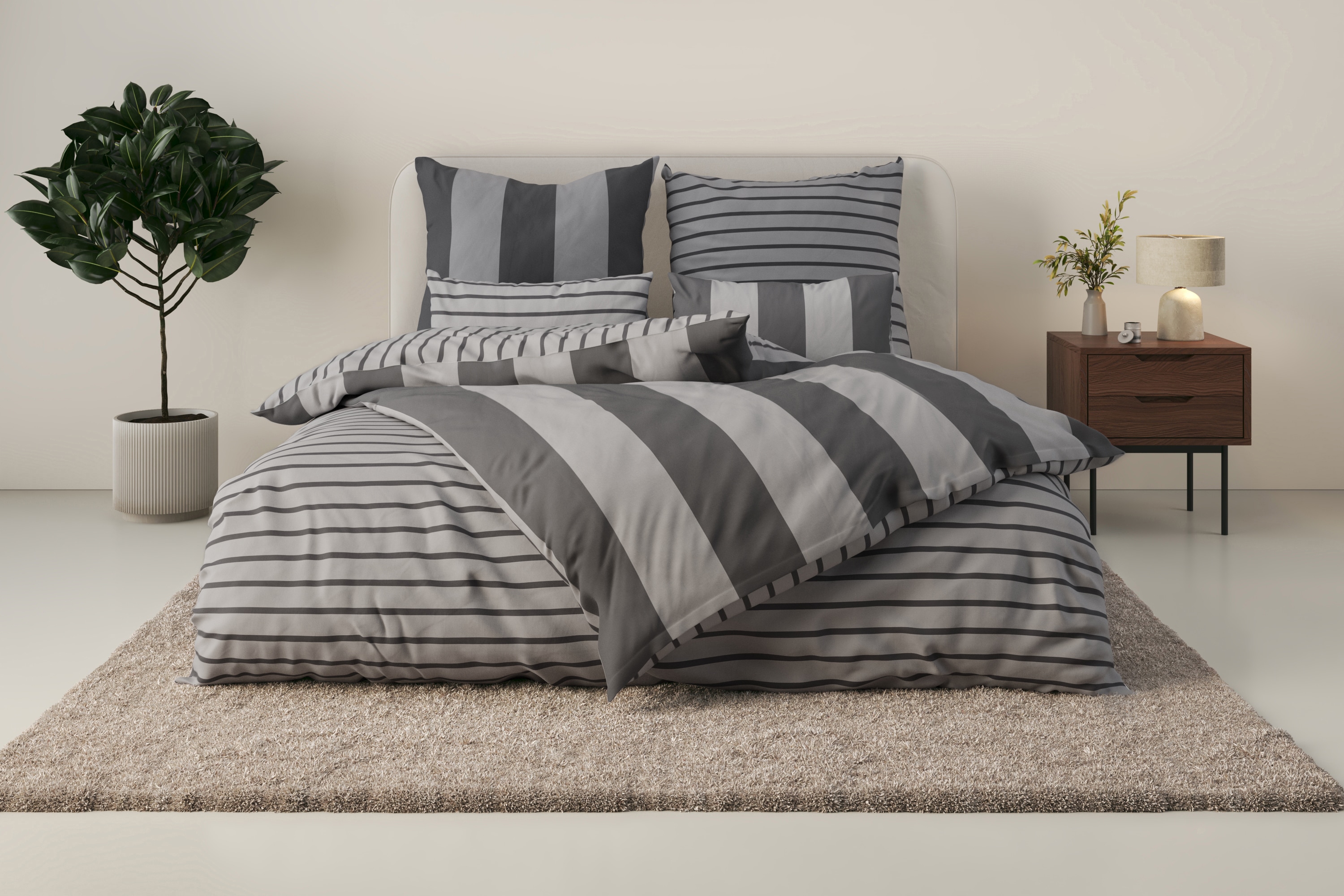 OTTO home Wendebettwäsche "Sari in verschiedenen Qualitäten" 2 Stk. ab Gr. 135x200 cm, Wendedesign, moderne Bettwäsche mit Streifen