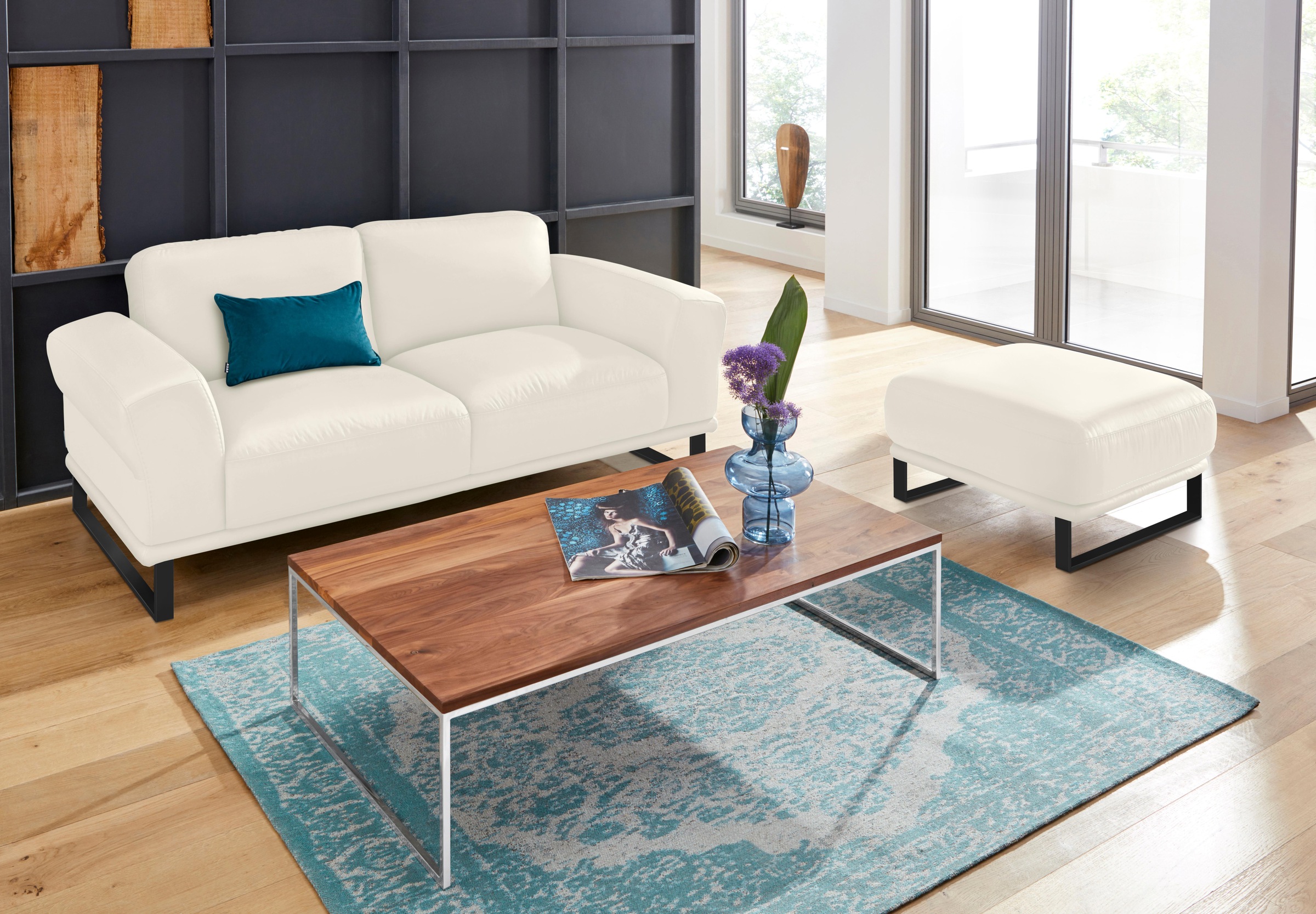 W.SCHILLIG Hocker »montanaa«, mit Metallkufen in Schwarz pulverbeschichtet, Breite 71 cm