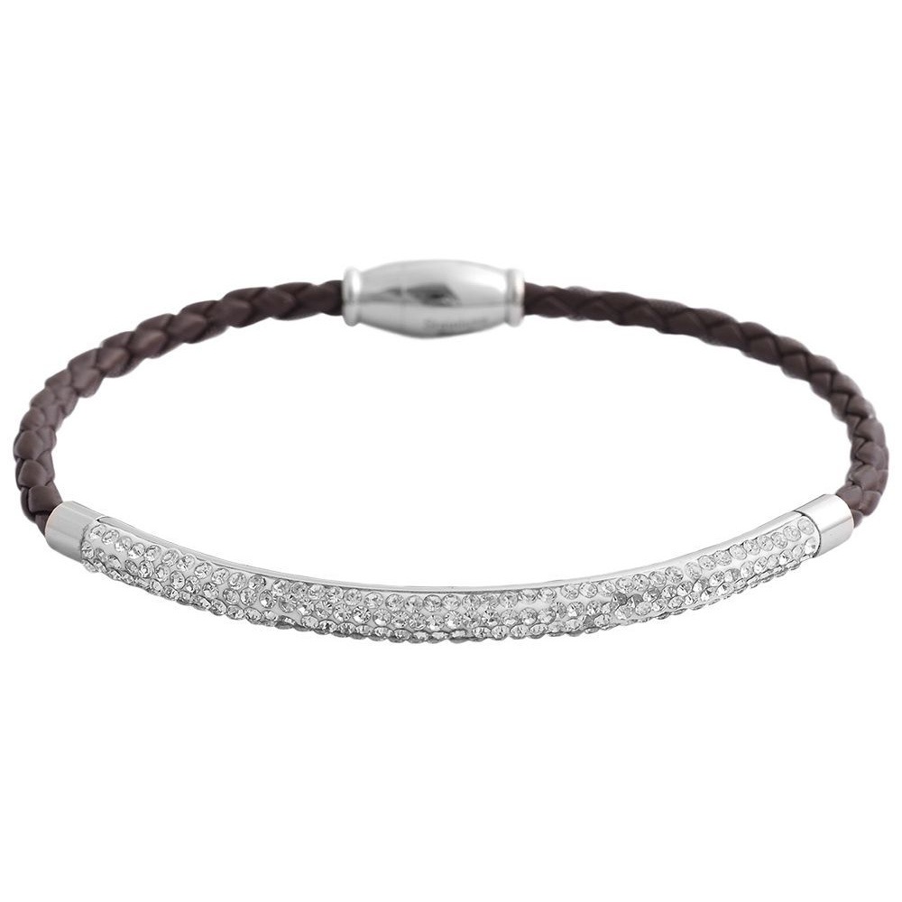ADELIA ́S Damen Armreif "Armband – Armreif aus Leder mit Strass Steinchen 19 cm", 19cm, Leder, braun, Leder, Armbänder, Geschenkidee: zeitlos und