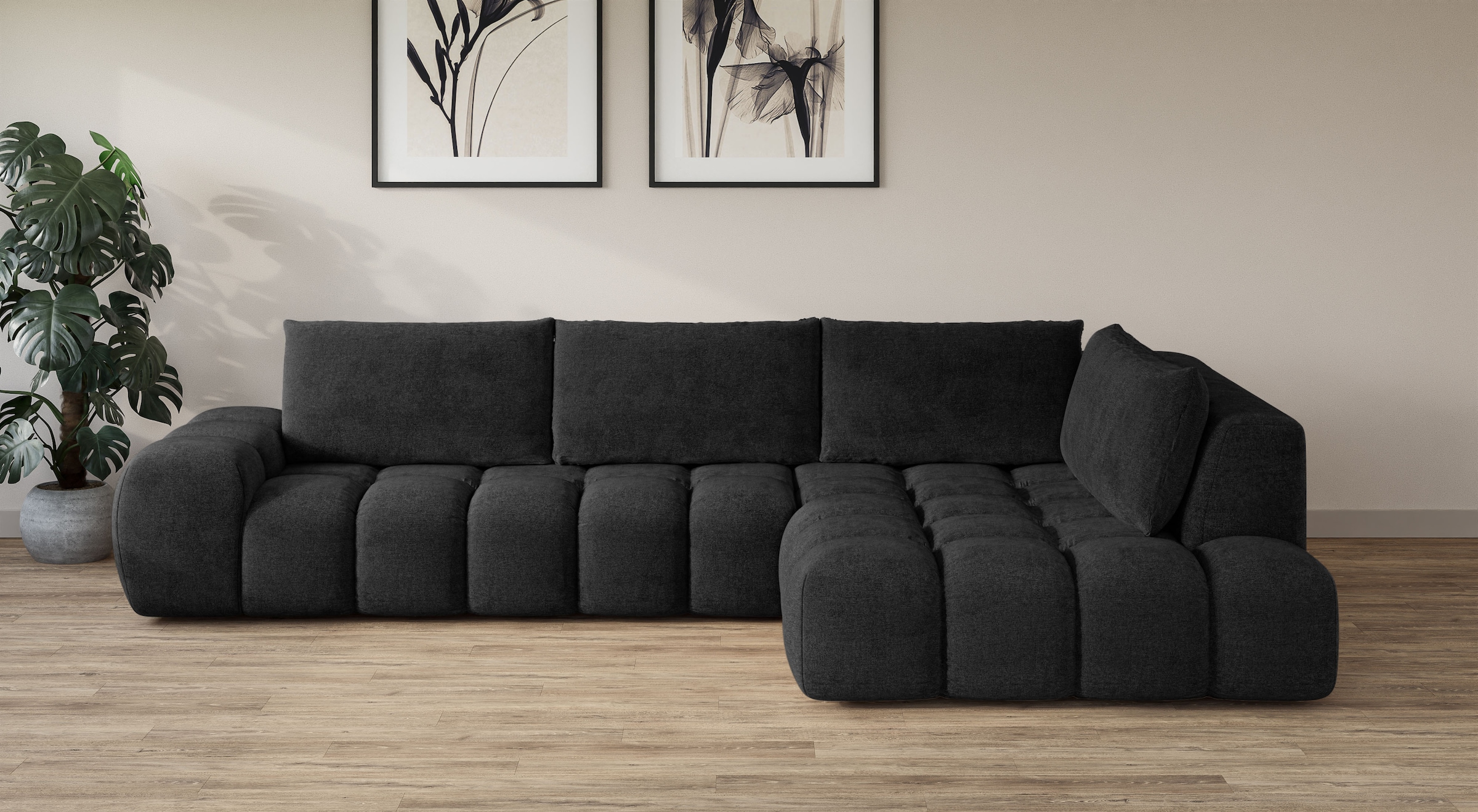 INOSIGN Ecksofa »AZITA Designsofa, elegant und bequem L-Form«, lose Rückenkissen, traumhafte Steppung, Maße B/T/H: 352/210/72 cm
