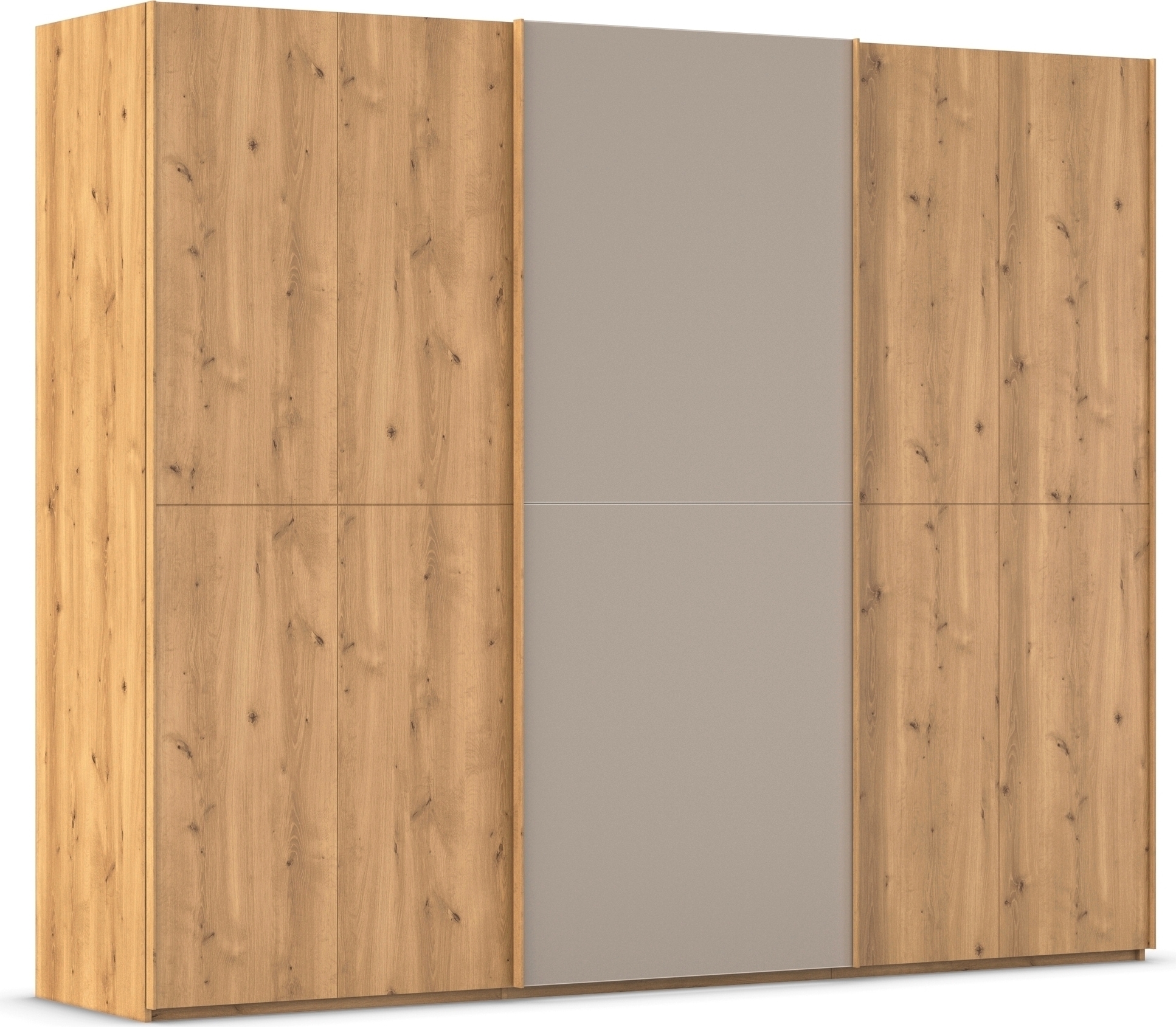 rauch Schwebetürenschrank "Kleiderschrank Schrank Garderobe Schlafzimmerschrank SCALE-WOOD" edle geteilte Front in massiver Asteiche mit Glastüren MADE IN GERMANY