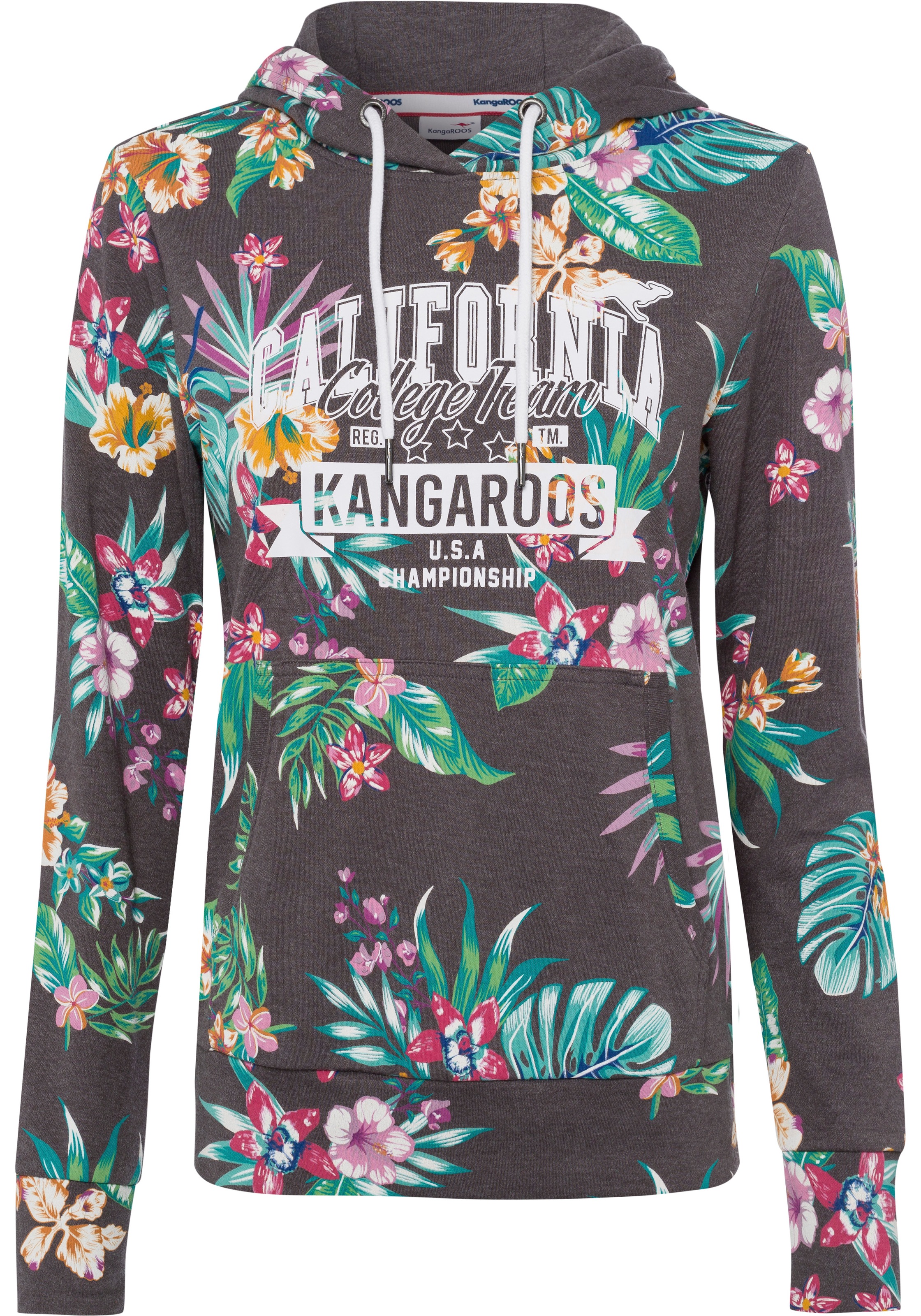 KangaROOS Kapuzensweatshirt, mit coolem BAUR | kaufen College-Look Floral-Alloverprint für im Logo-Print 