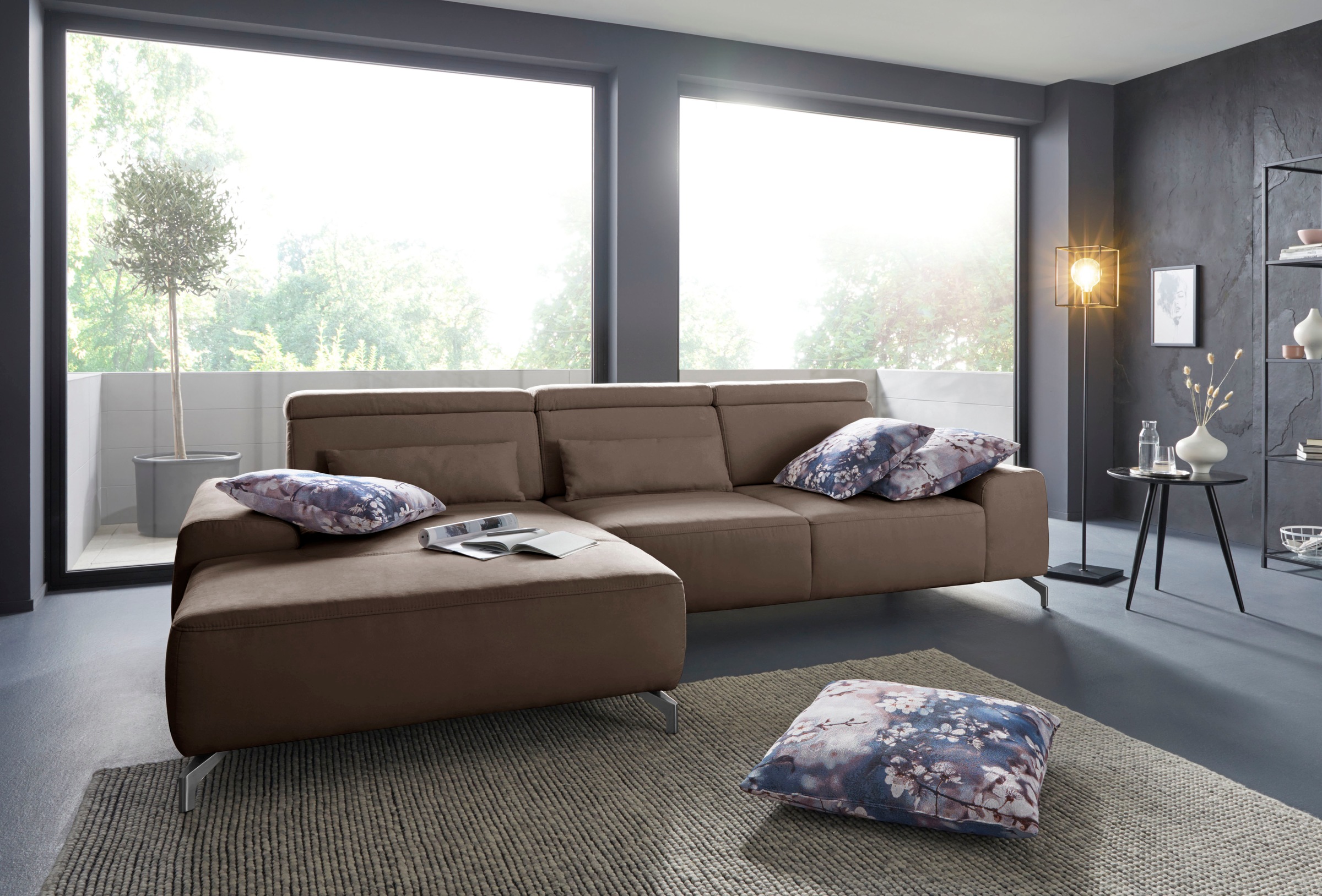 Ecksofa SIT & MORE "Gizeh L-Form", braun (chocco), B:289cm T:178cm, Sofas, Ecksofa, Fußhöhe 12 cm, inklusive Sitztiefenverstellung und Kopfteilverstellung 9