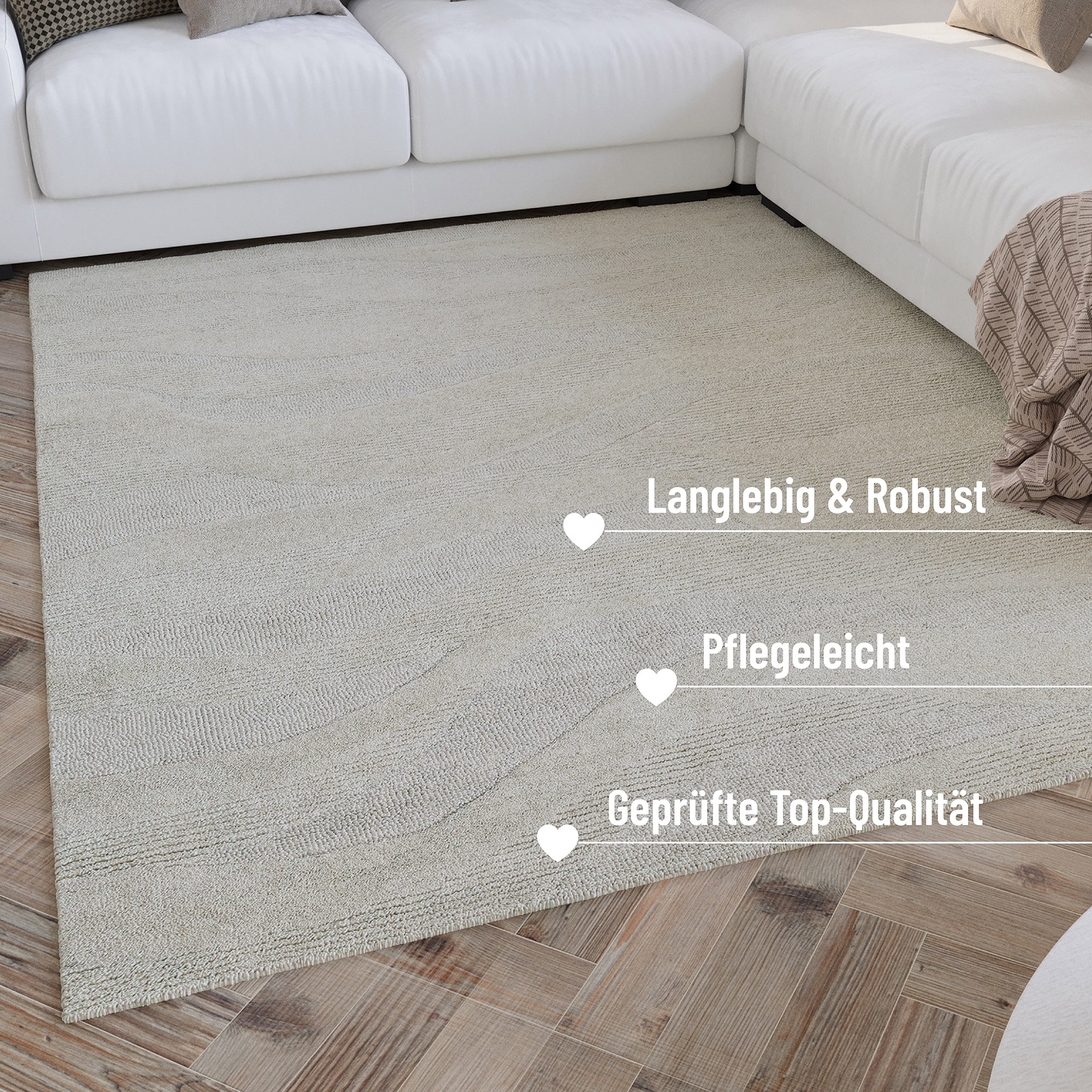 Wecon home Wollteppich »Hamptons THIRTYFOUR«, rund, 15 mm Höhe, Schurwolle, Kurzflor, Wohnzimmer, Schlafzimmer, elegant, Wellen-Muster