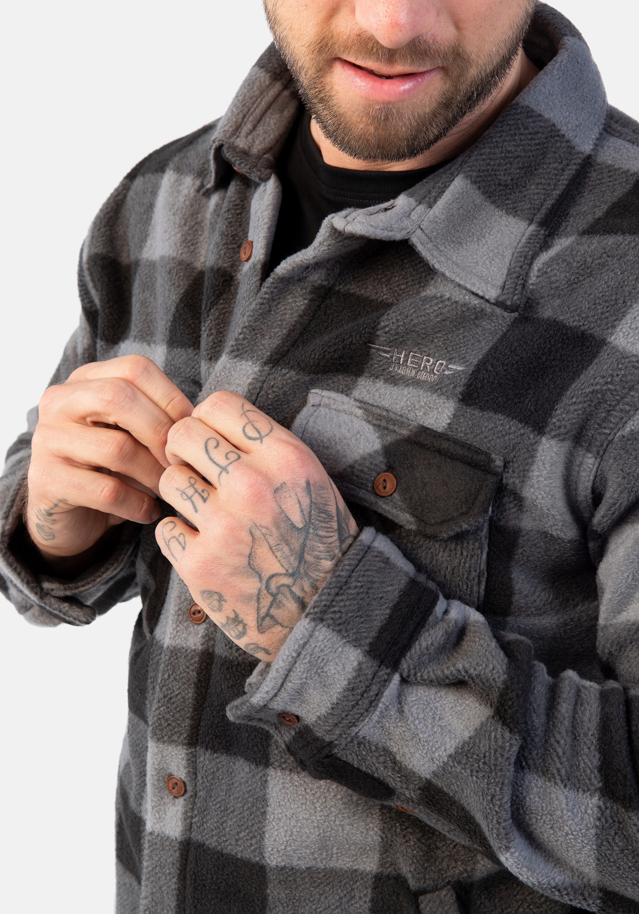 HERO by John Medoox Fleecehemd »Fleece Shirt checked Hero by John Medoox«, Regular Fit Casual Fleece für Herren