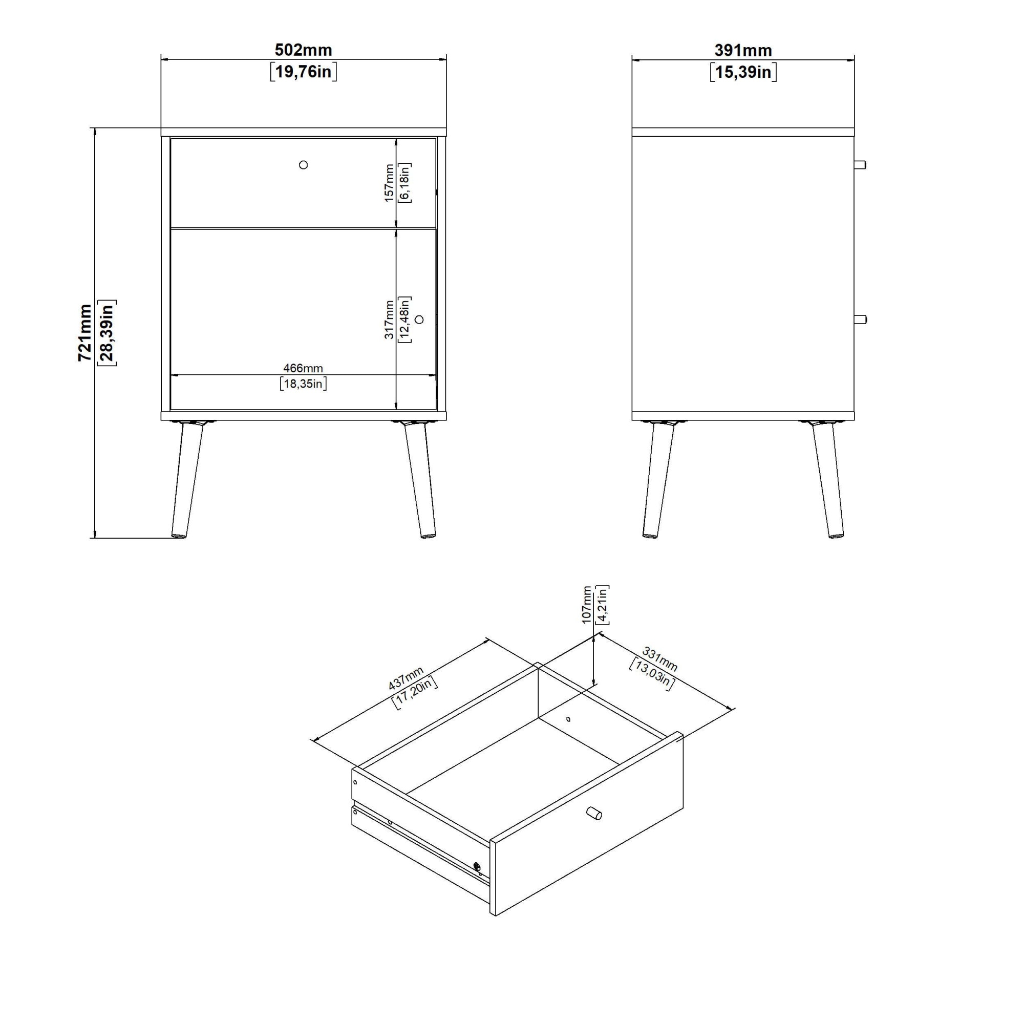 Home affaire Nachtkommode »Bodo Nachttisch, Nachtschrank, Beistelltisch,«, 1 Tür, 1 Schublade, Beine und Griffe aus Massivholz, Breite 50 cm