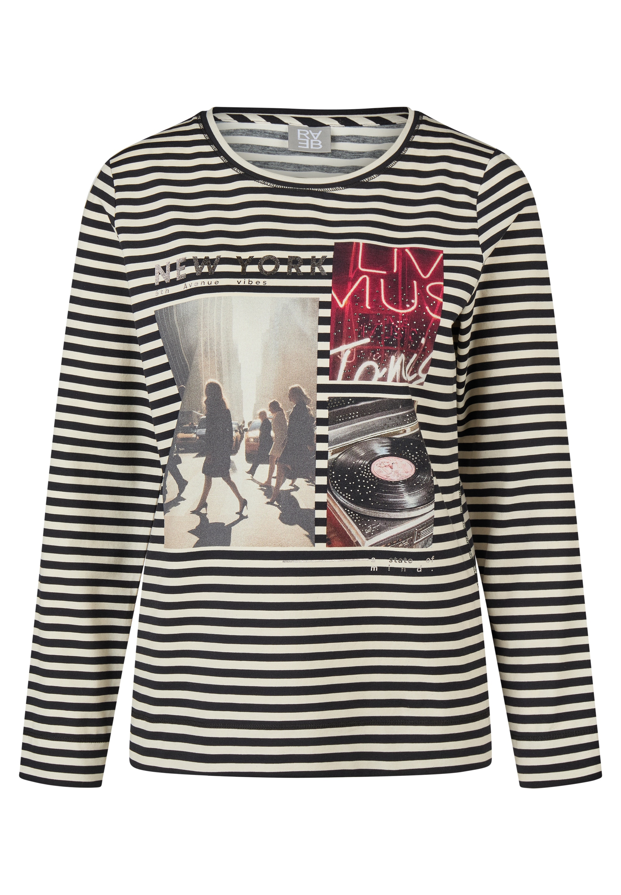 Rabe Langarmshirt im Streifen-Design und mit Print