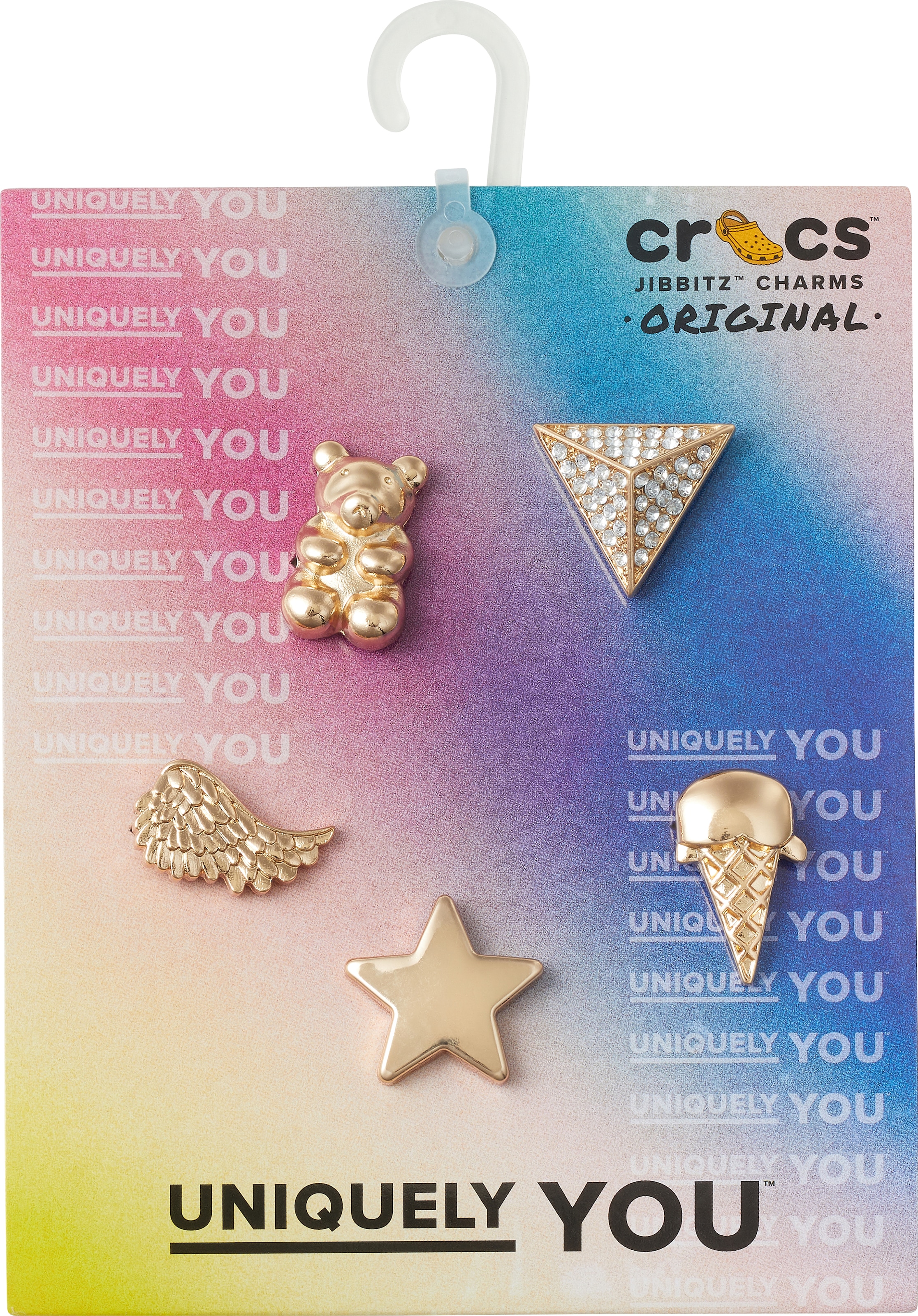 Crocs Schuhanstecker »Jibbitz™ Gold Icons«, (Set, 5 tlg., Kein Spielzeug. Nicht für Kinder unter 3 Jahren geeignet.), mit Strass-Steinchen