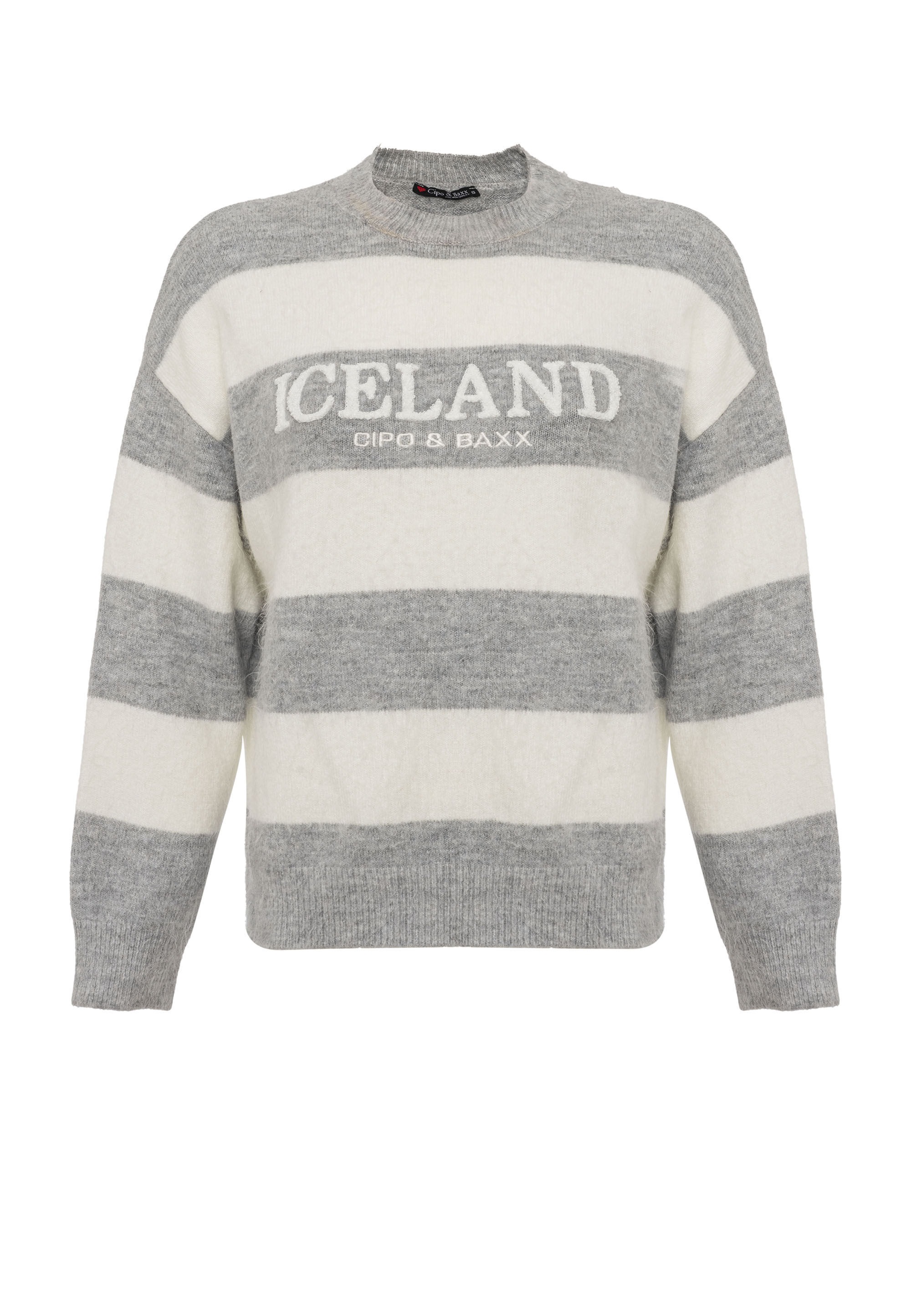 Cipo & Baxx Strickpullover "WP263" 1 Stk. Streifenmuster mit Frontprint günstig online kaufen