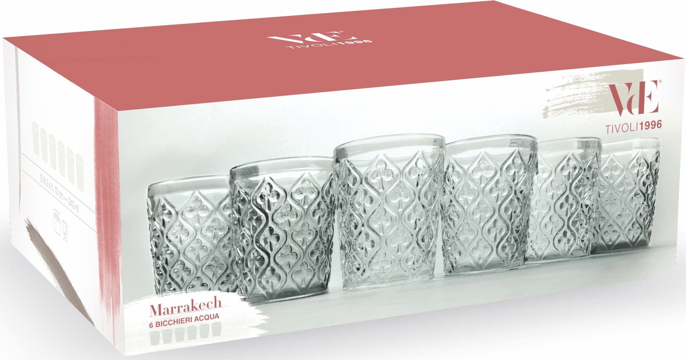 Villa d'Este Gläser-Set »Marrakech Transparent«, (Set, 6 tlg.), Wassergläser-Set, 6-teilig, Inhalt 240 ml
