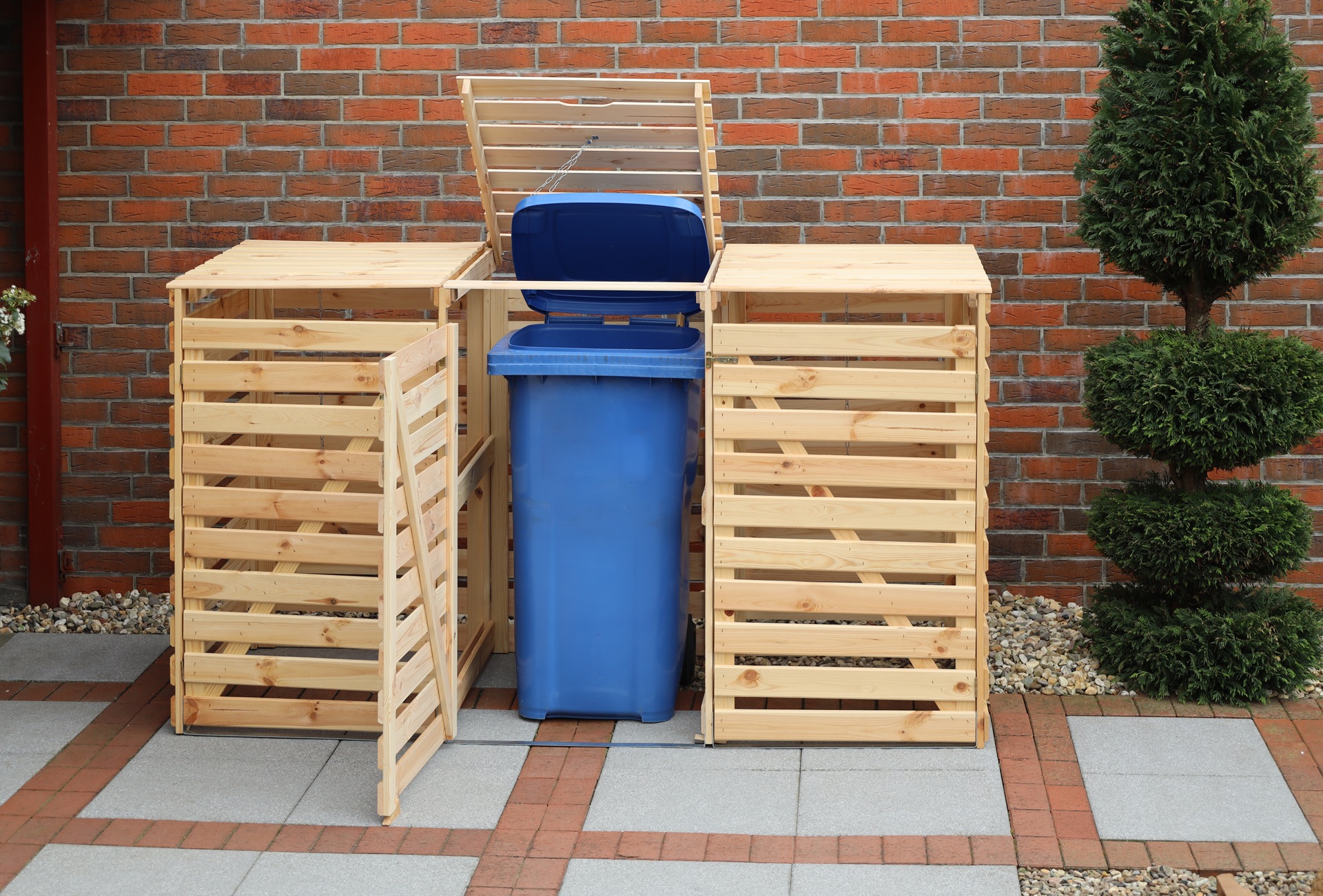 promadino Mülltonnenbox »Vario V«, für 3 Tonnen, robust aus ökologisch, zertifiziertem Kiefernholz